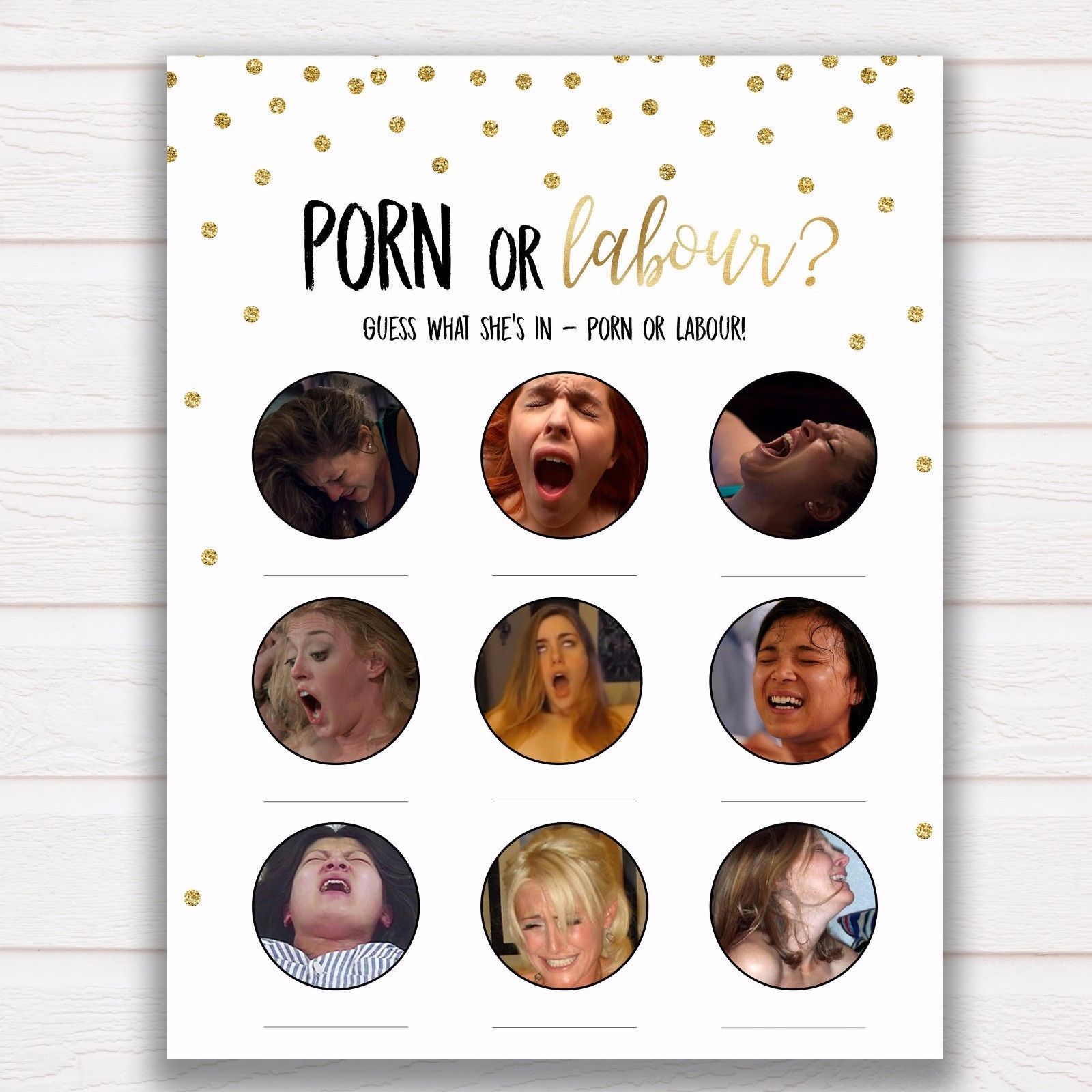 Baby Shower Game Gold Glitter “Labour or Porn” Labor Making a Baby PDF File