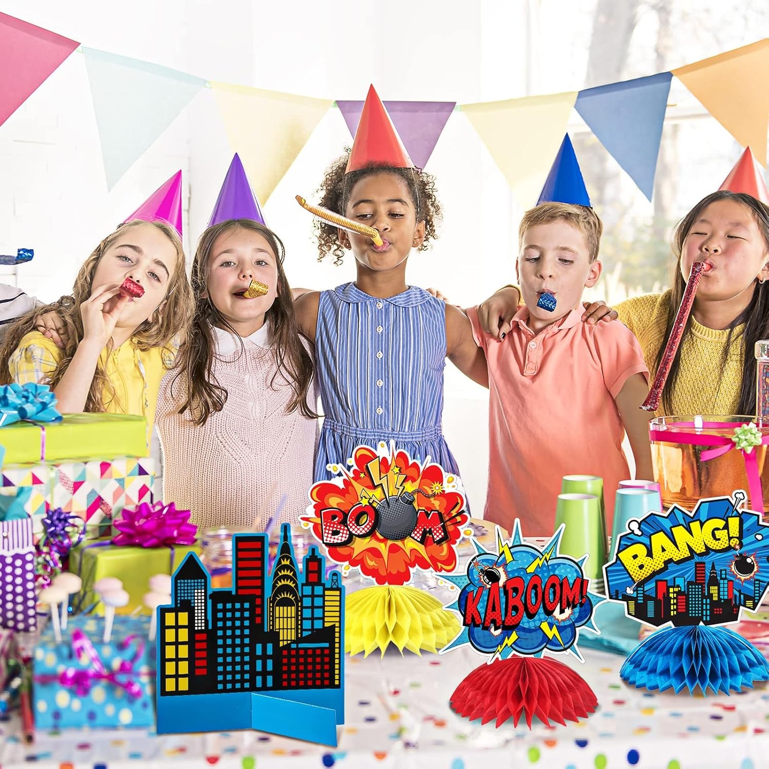 11Pcs Hero Honeycomb Centerpieces Superhero Birthday Baby Shower Table Decor