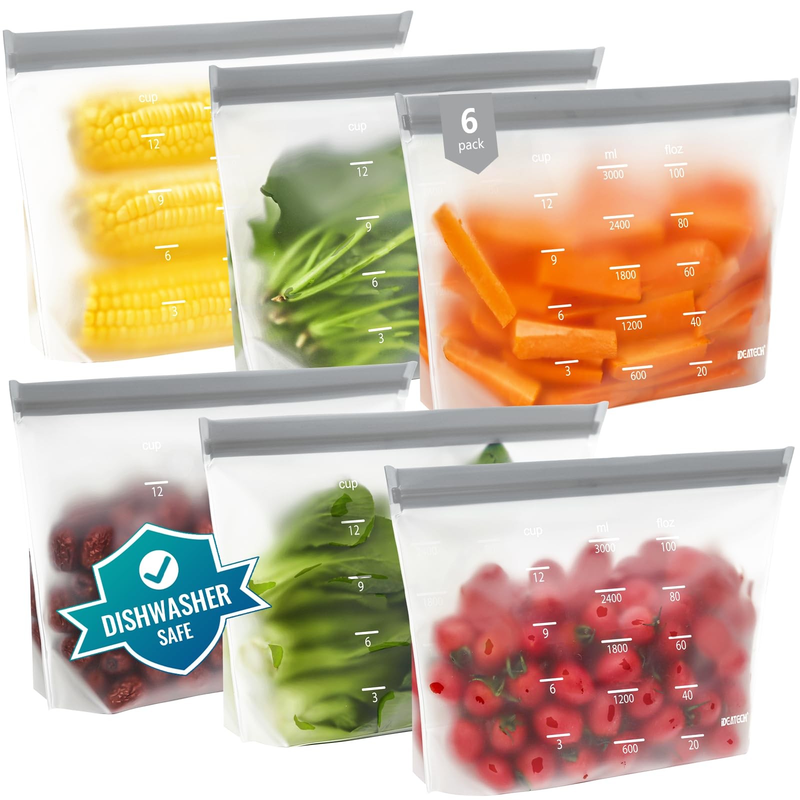 IDEATECH Reusable Bags Dishwasher Safe, BPA Free Reusable Gallon Freezer Bags, S