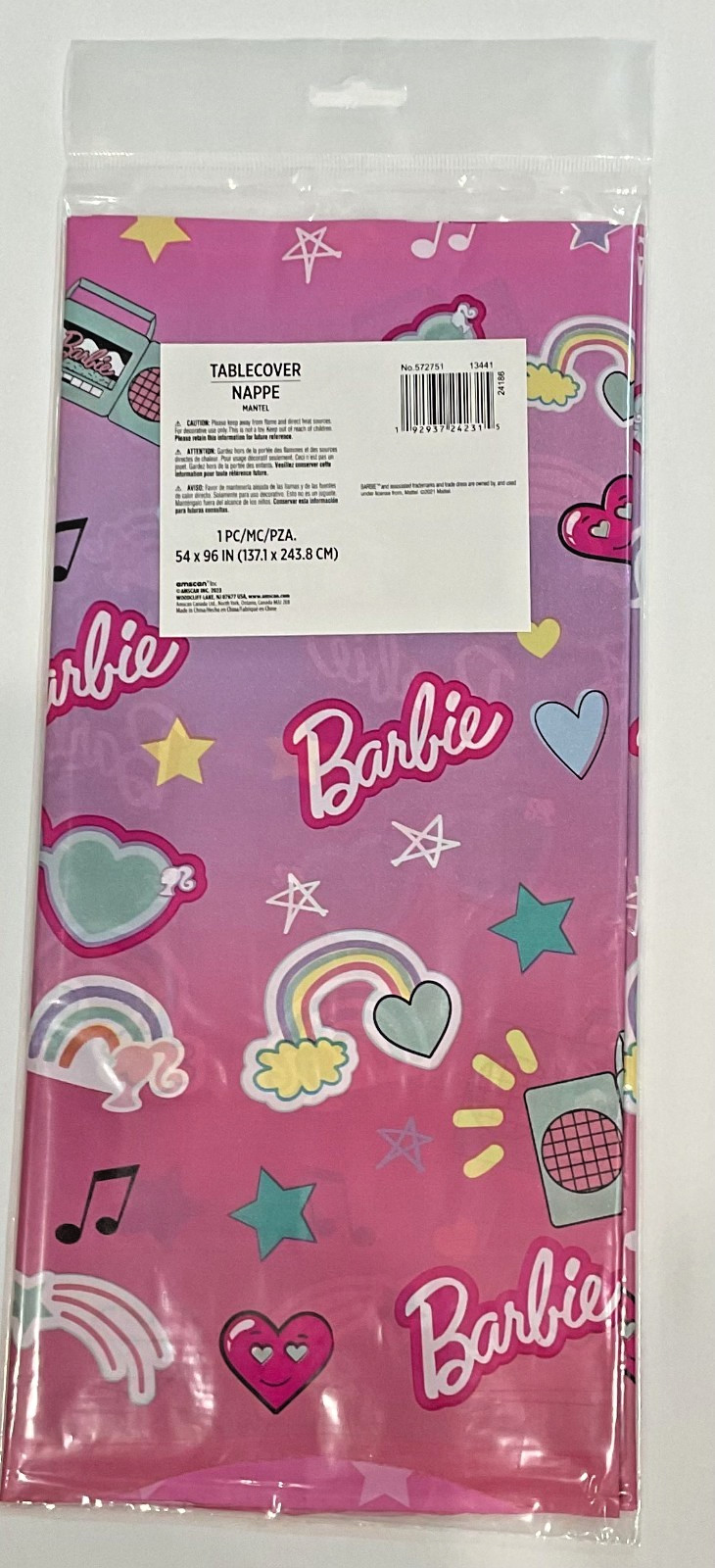 Barbie Dream Together Pink Plastic Rectangle Table Cover Measures 54″x96″ NEW