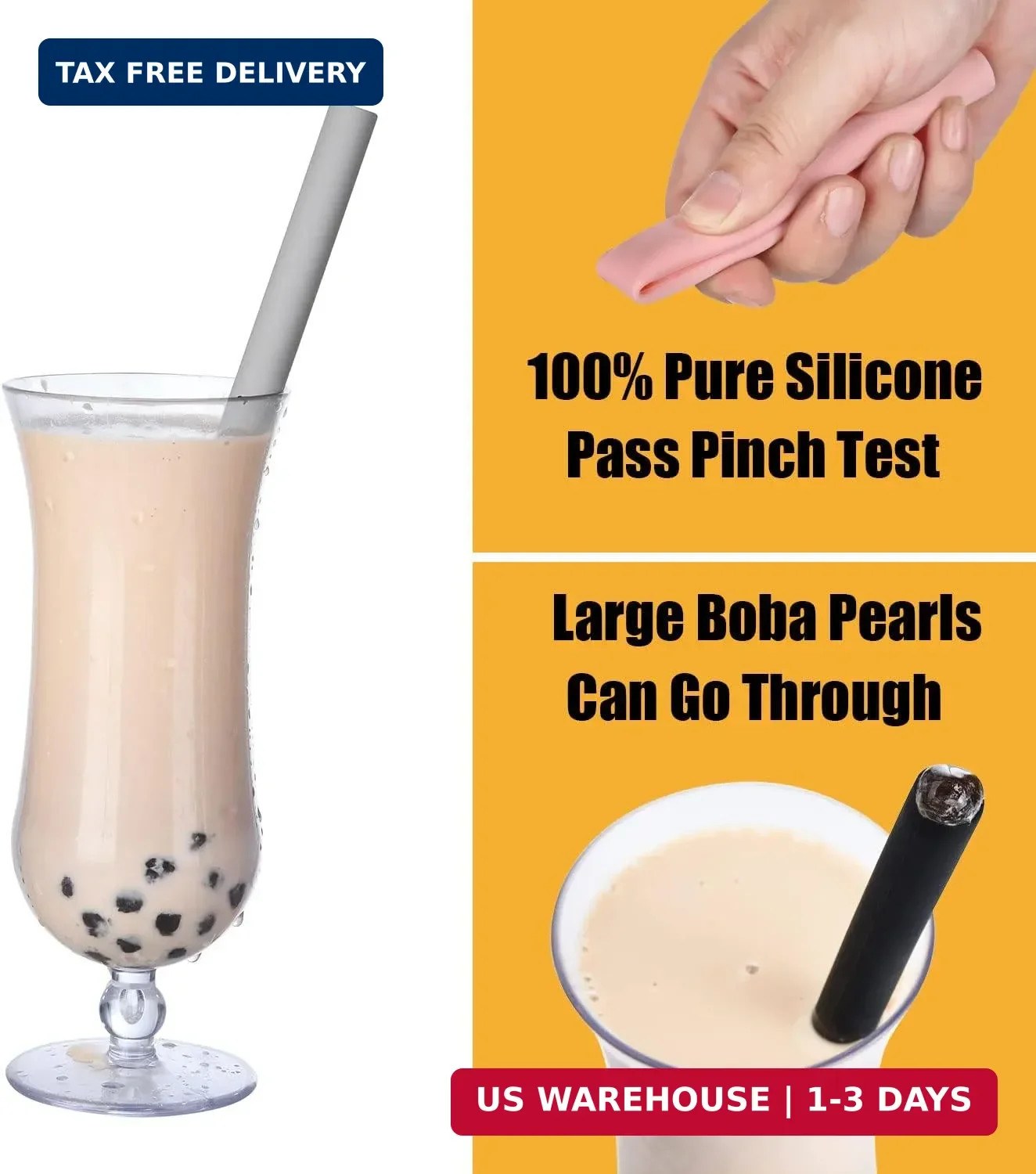 ALINK Reusable Silicone Boba Straws, Extra Large Bubble Tea Smoothie Straws for