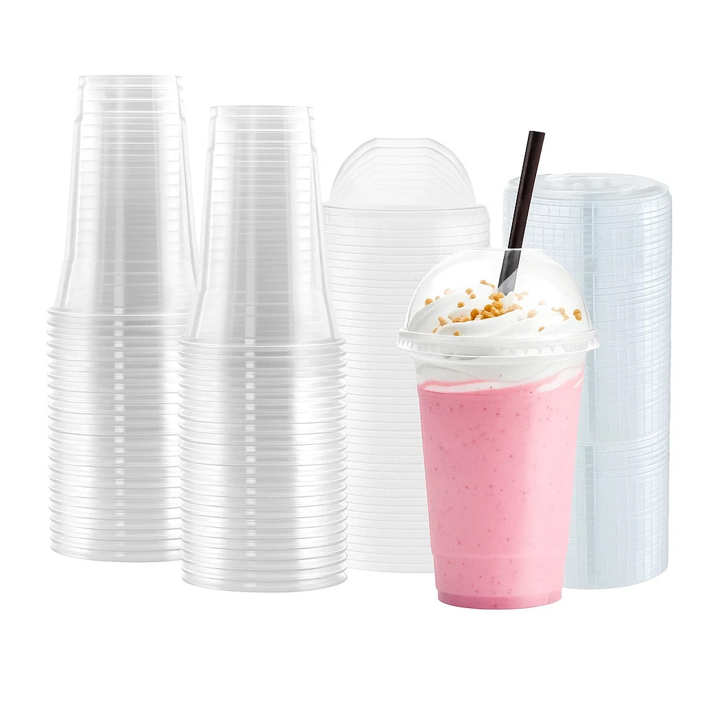 5-50x Reusable Smoothie Cups with Lids 16oz 500ml Milkshake Cold Drinks Juice