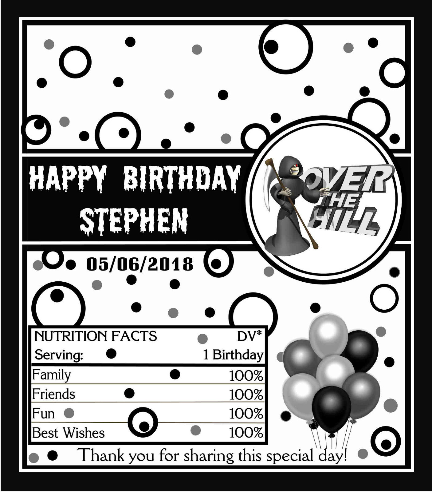 12 ~ OVER THE HILL BIRTHDAY PARTY CANDY BAR WRAPPERS PARTY FAVORS