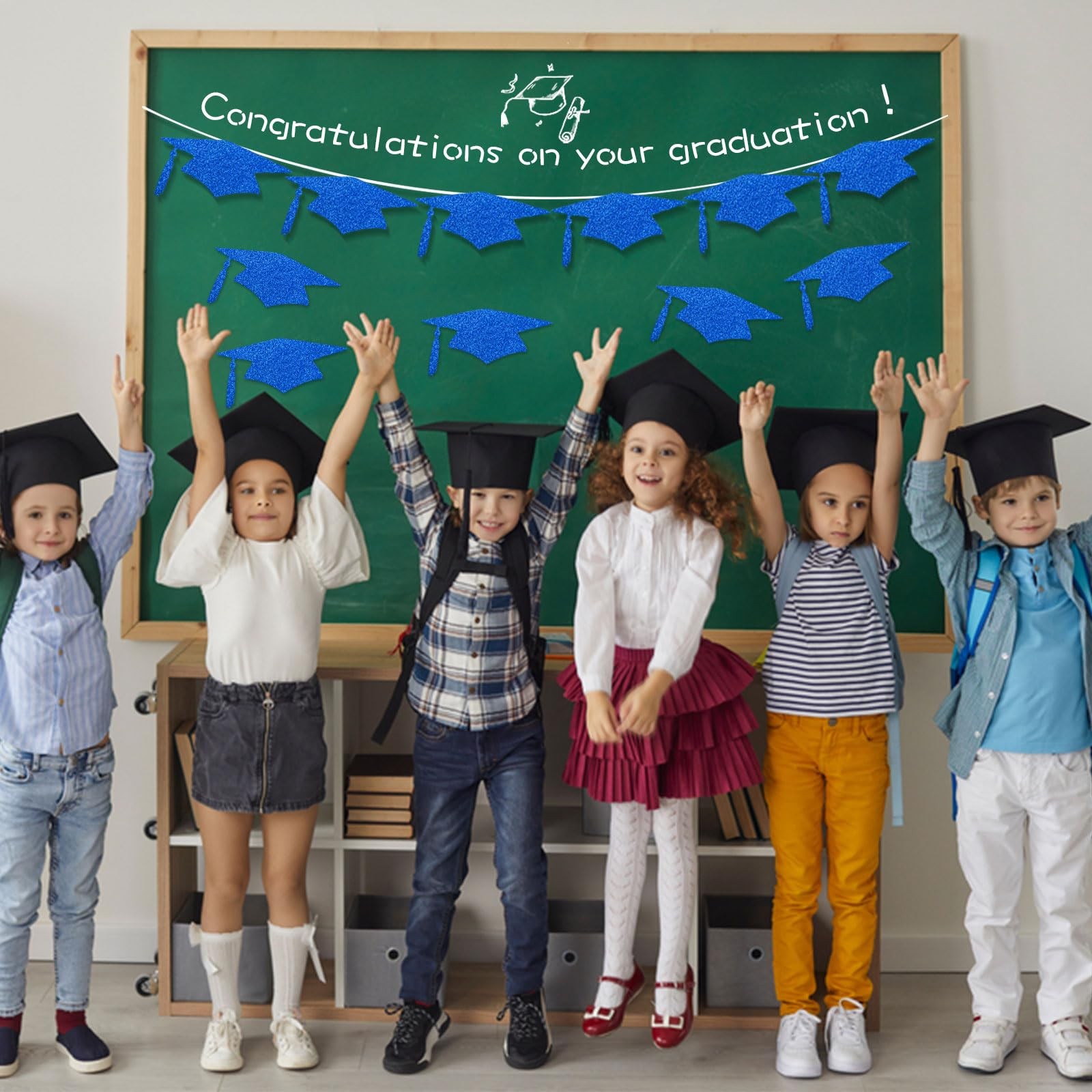 50 PCS Blue Glitter Graduation Cap Cutouts Class Of 2026 Table Confetti