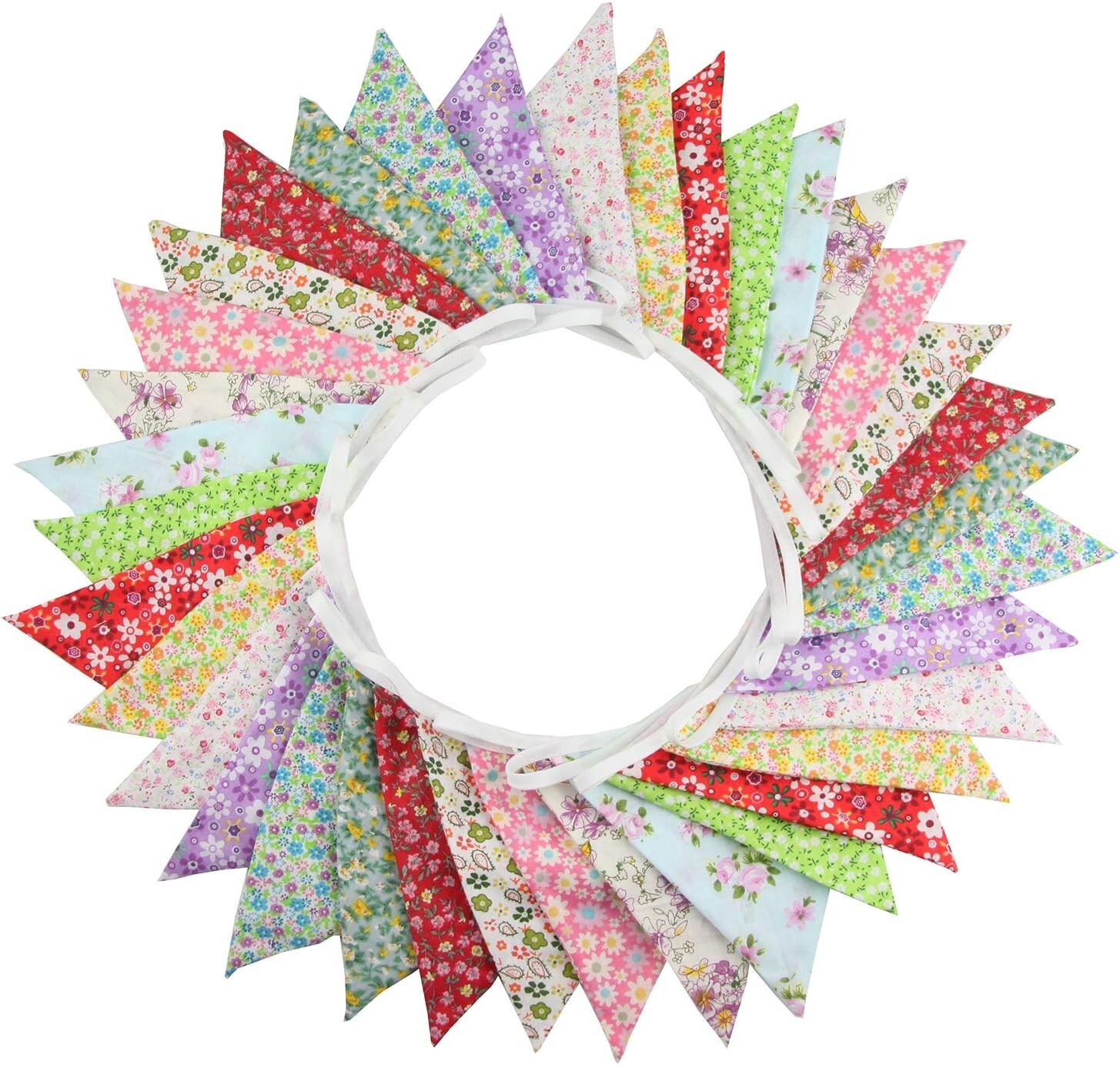 10M/32Ft Triangle Bunting Banner, 36 Pcs Cotton Fabric Flags Pennant Garlands…