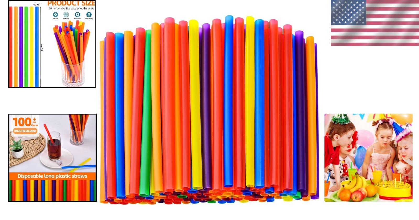 100PCS Jumbo Smoothie Straws – Colorful Disposable 0.4″ x 8.3″ for Any Occasion