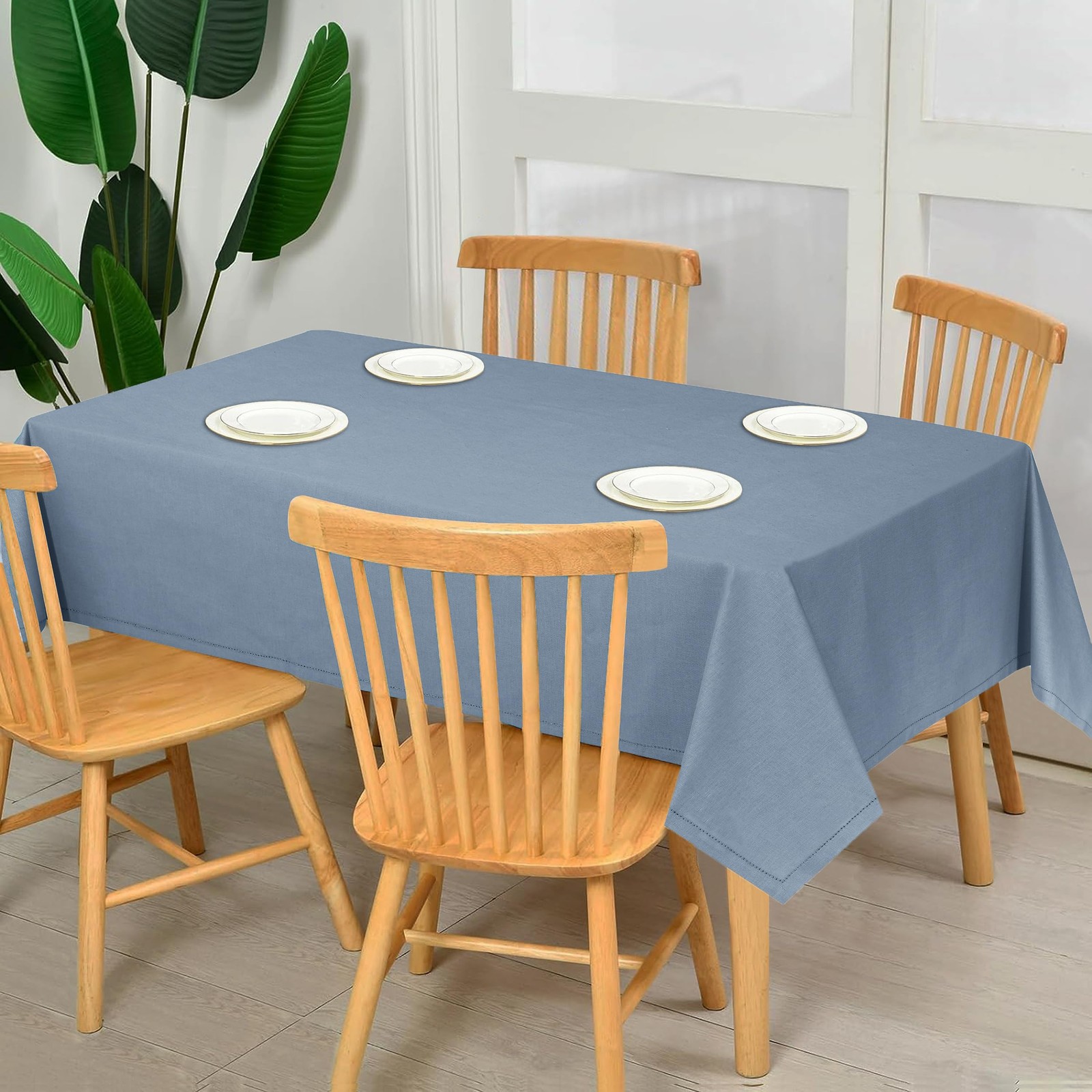 RUVANTI Cotton Linen Table Cloth Rectangle Table 72×54 Inch, Classic Hemstitch,