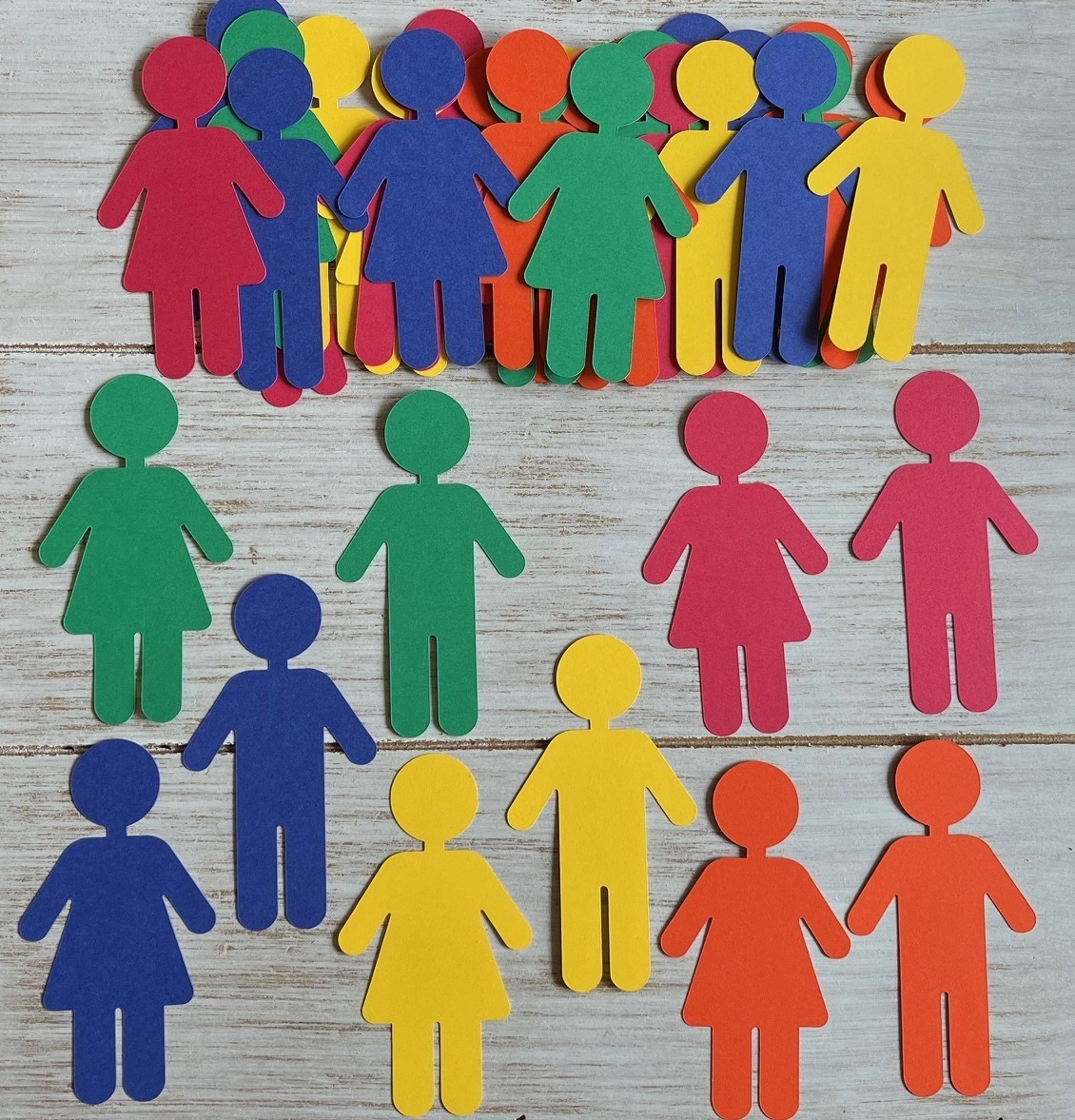 Paper People Cutouts Primary colors boys girls children shapes School classroom