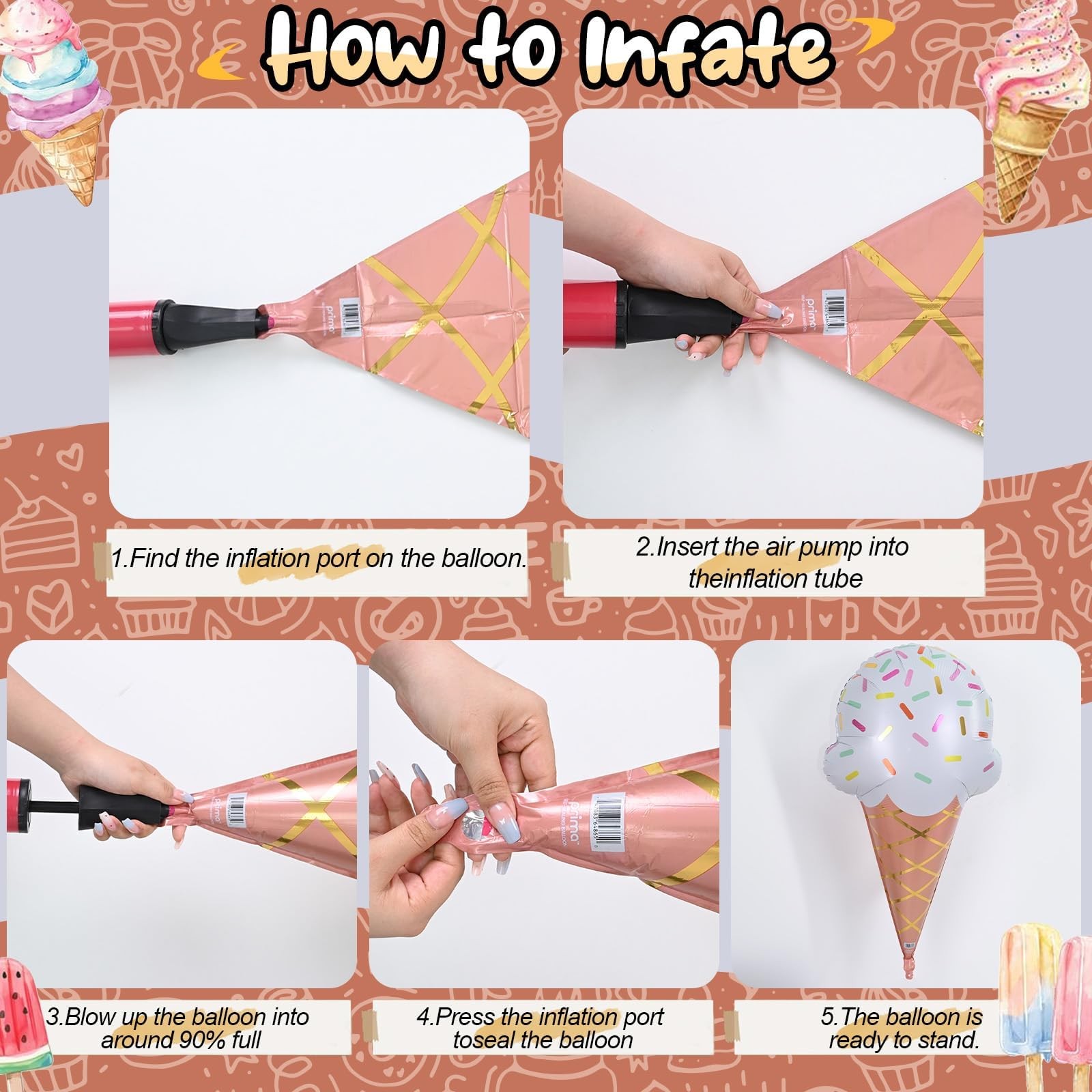 32 Inch Large Ice Cream Balloons Cone Kit, Giant Sweet Ice Cream Sprinkle Foi…
