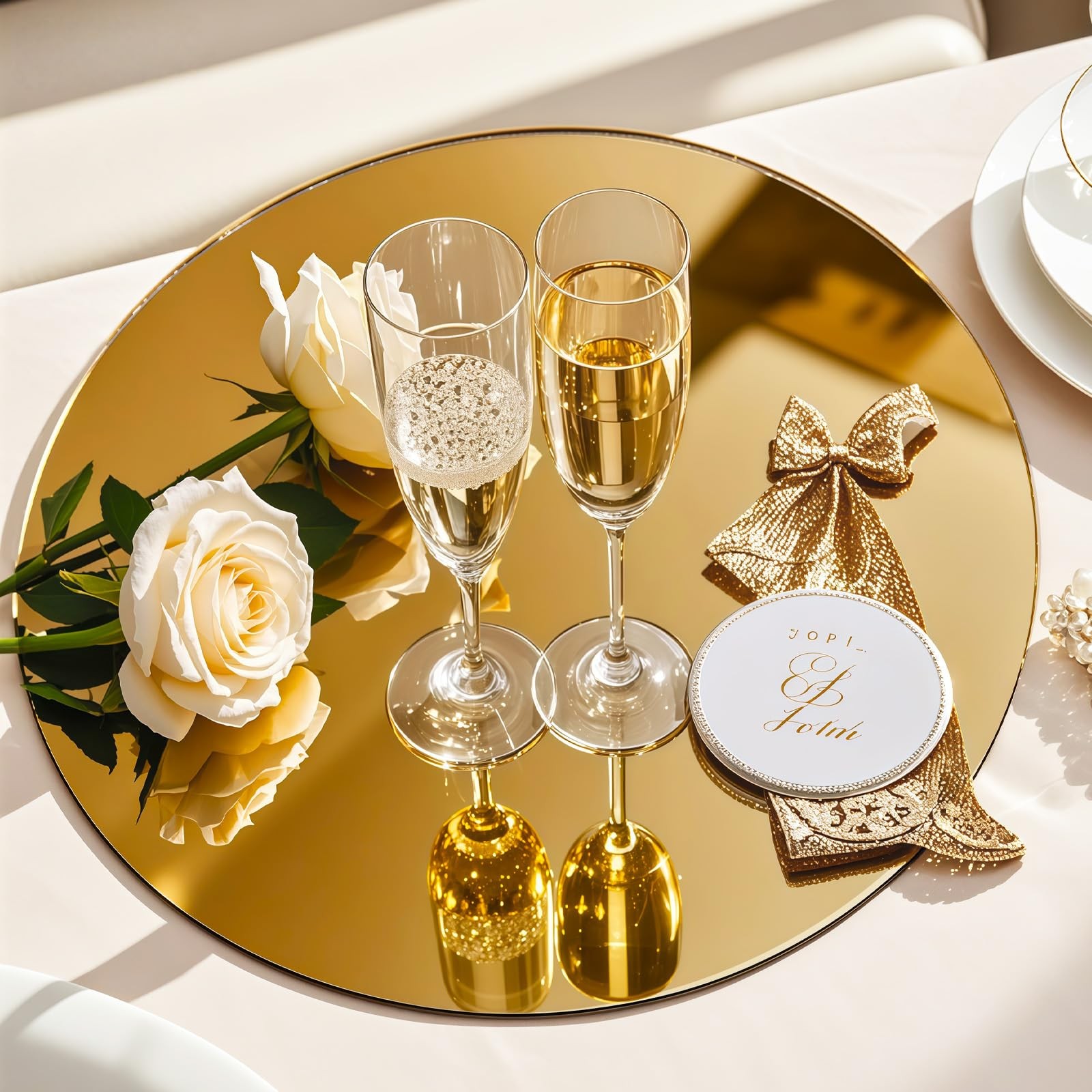10PCS Gold Round Mirror Centerpieces for Tables Acrylic Circle Mirror Tray Ca…