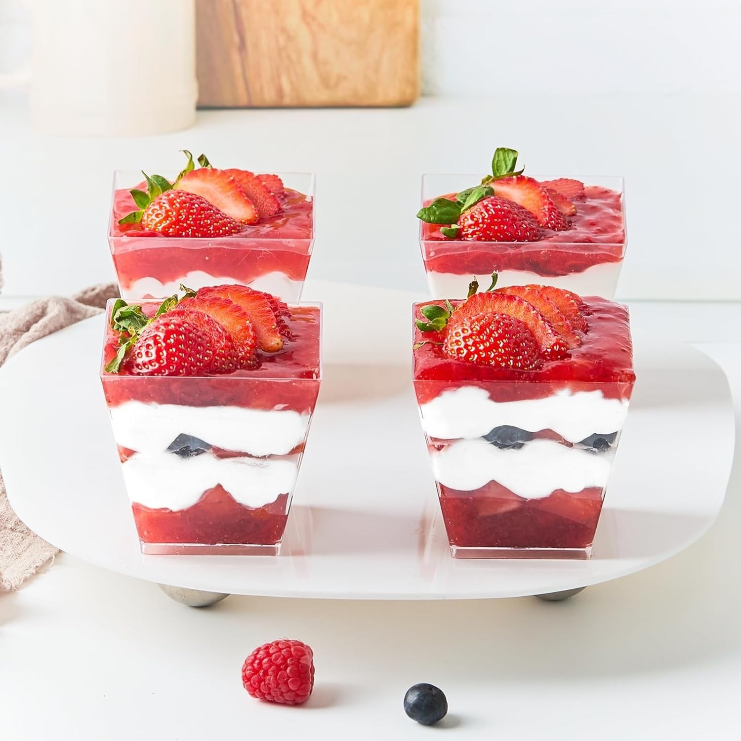 7 oz Square Mini Dessert Cups with Spoons – 50 Pack Plastic Pudding & Parfait…
