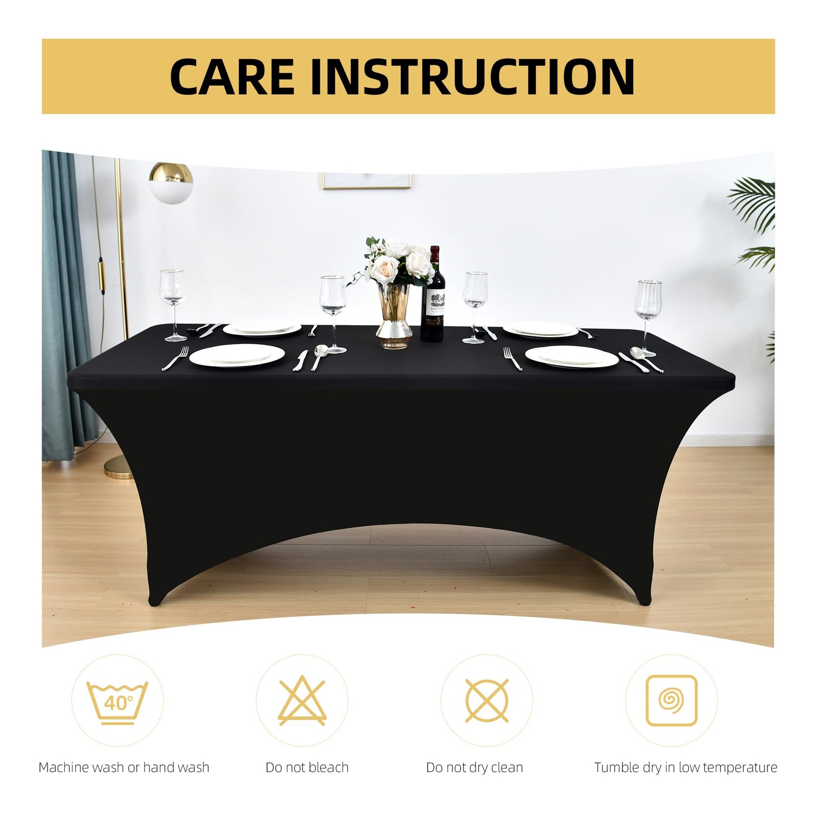 ZarzaaSik 6-Pack 6ft Black Spandex Table Covers for Rectangle Standard Folding T