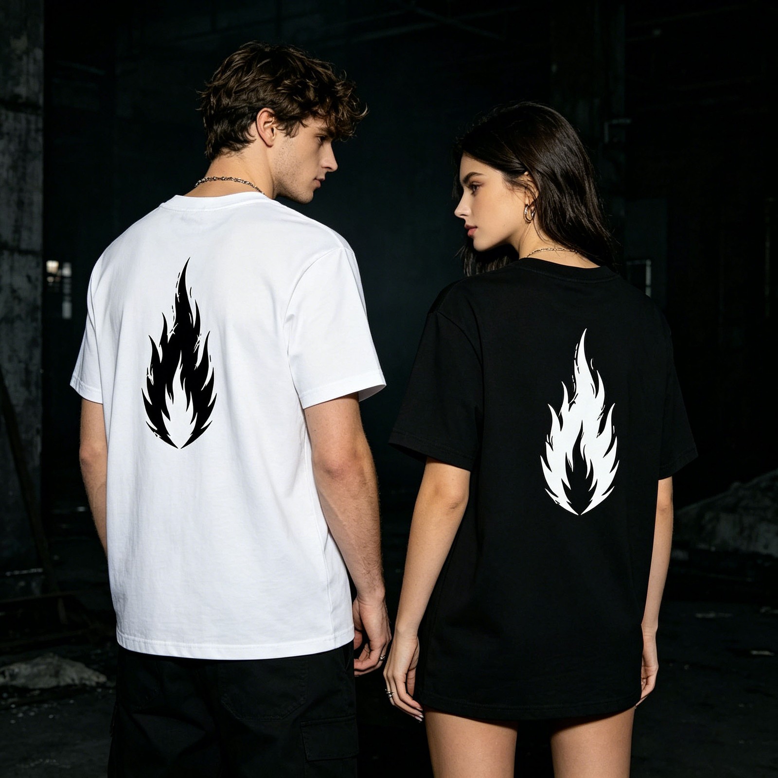 Hollowmark Custom Dark Back Print Tee Black White S-5XL Monochrome Shirt