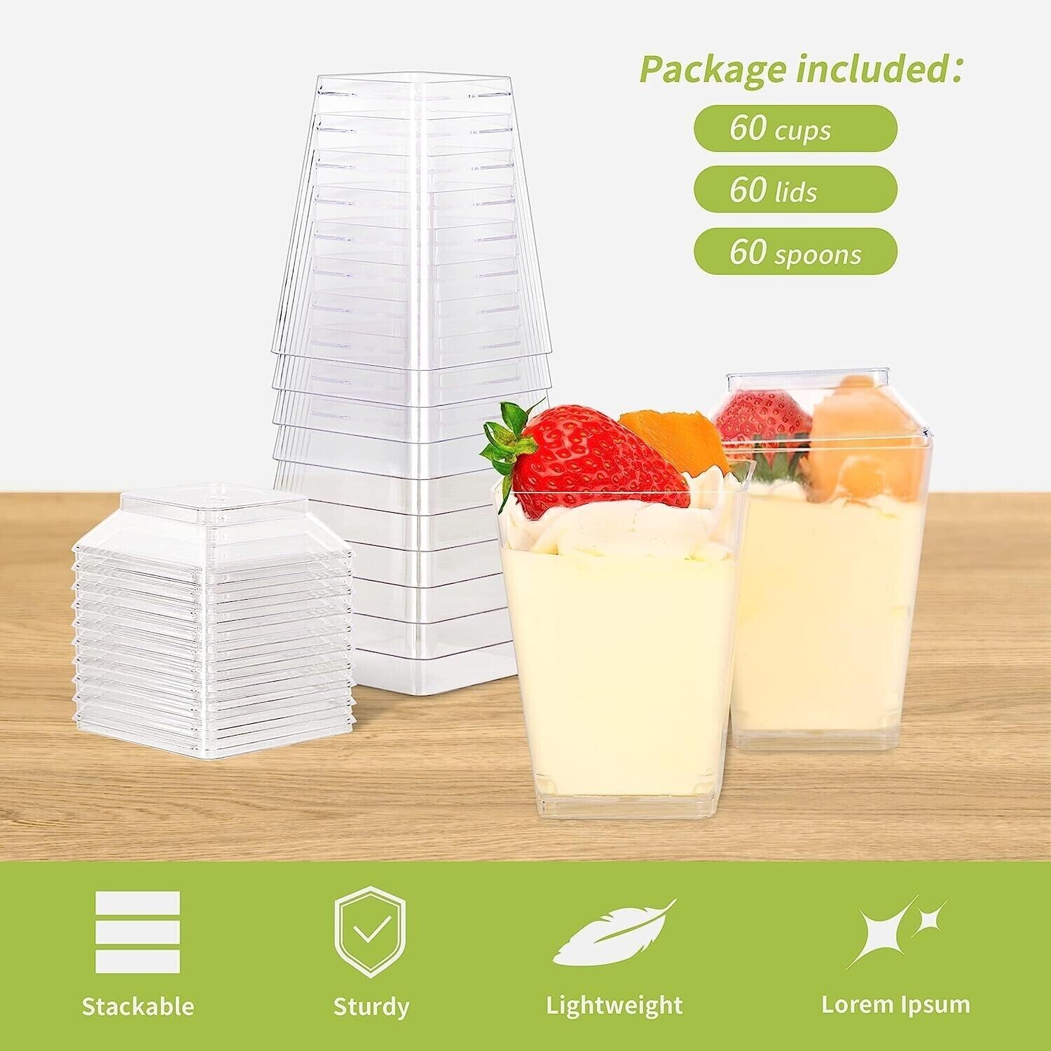 HawHawToys Dessert Cups, 60 Pack 5.4oz Appetizer Cups Parfait Cups Clear Plastic