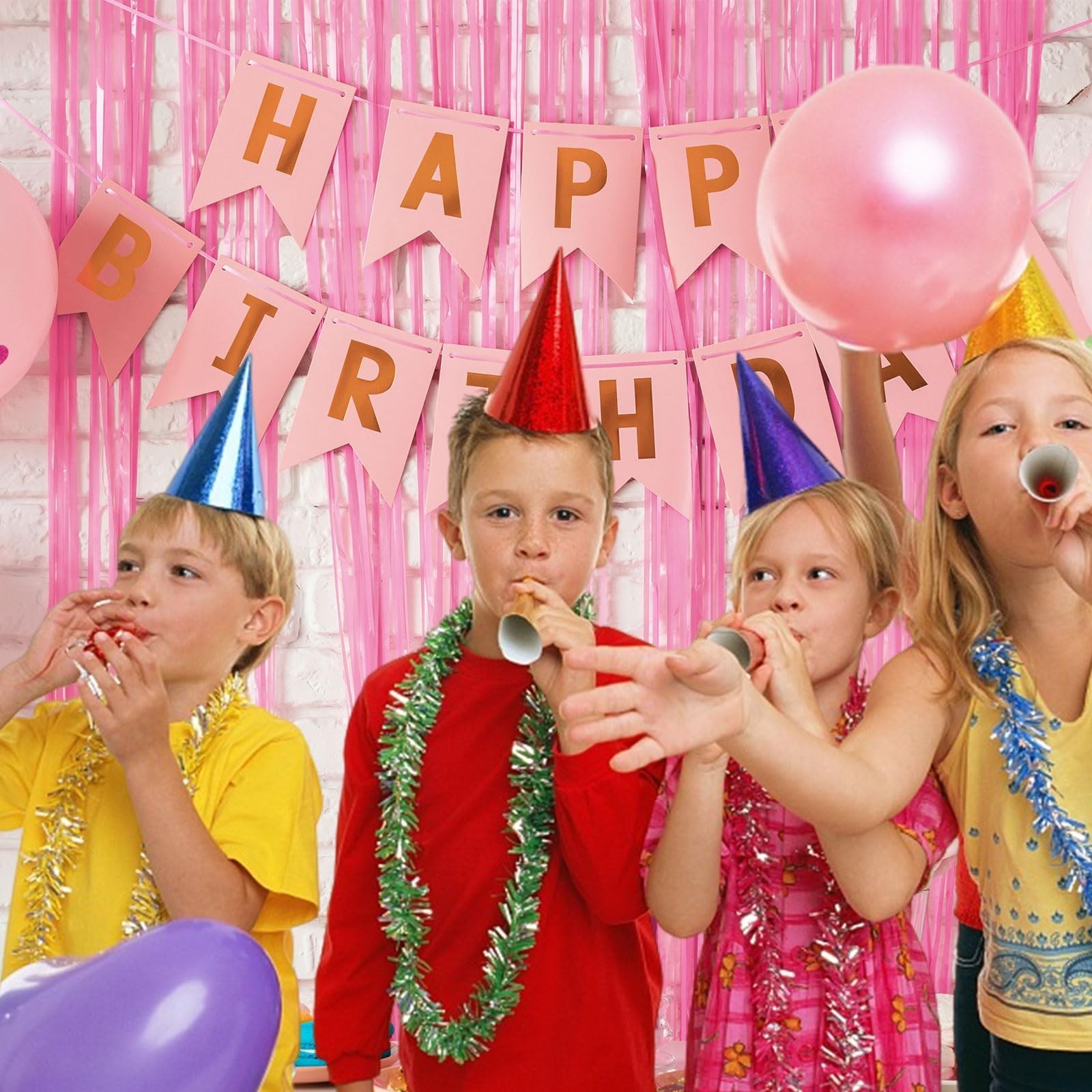20 Pack Pink Tinsel Curtain Backdrop – Foil Fringe Party Decorations for Birthda