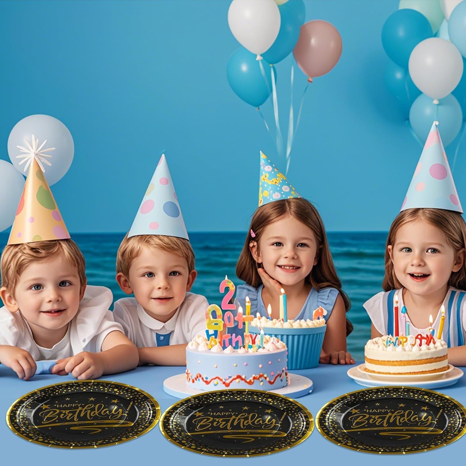 Birthday Party Plates Napkins Forks Set, 72 Pc, Black Gold Dot, Disposable