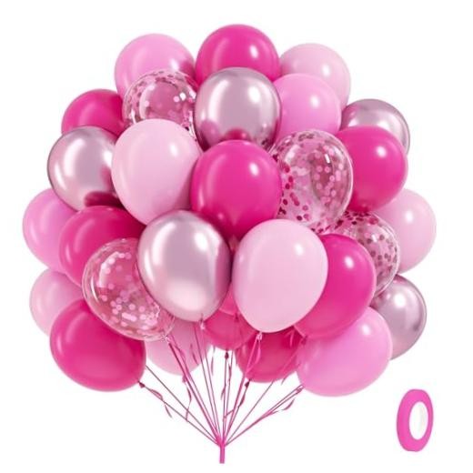 60pcs Balloons 12inch with Light Metallic Confetti Balloons for Hot Pink