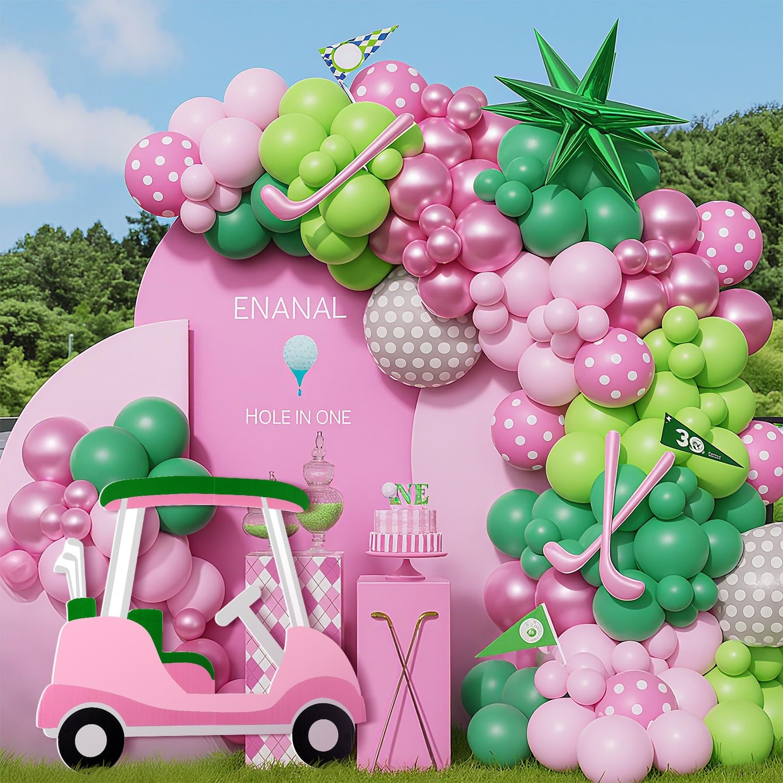 Pink Golf Cart Cutout Cardboard Backdrop Photo Booth Props Party Decoration