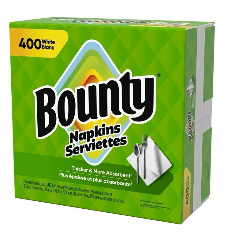 (2 pack) Bounty Everyday Disposable Paper Napkins, White, 400 Count Napkins