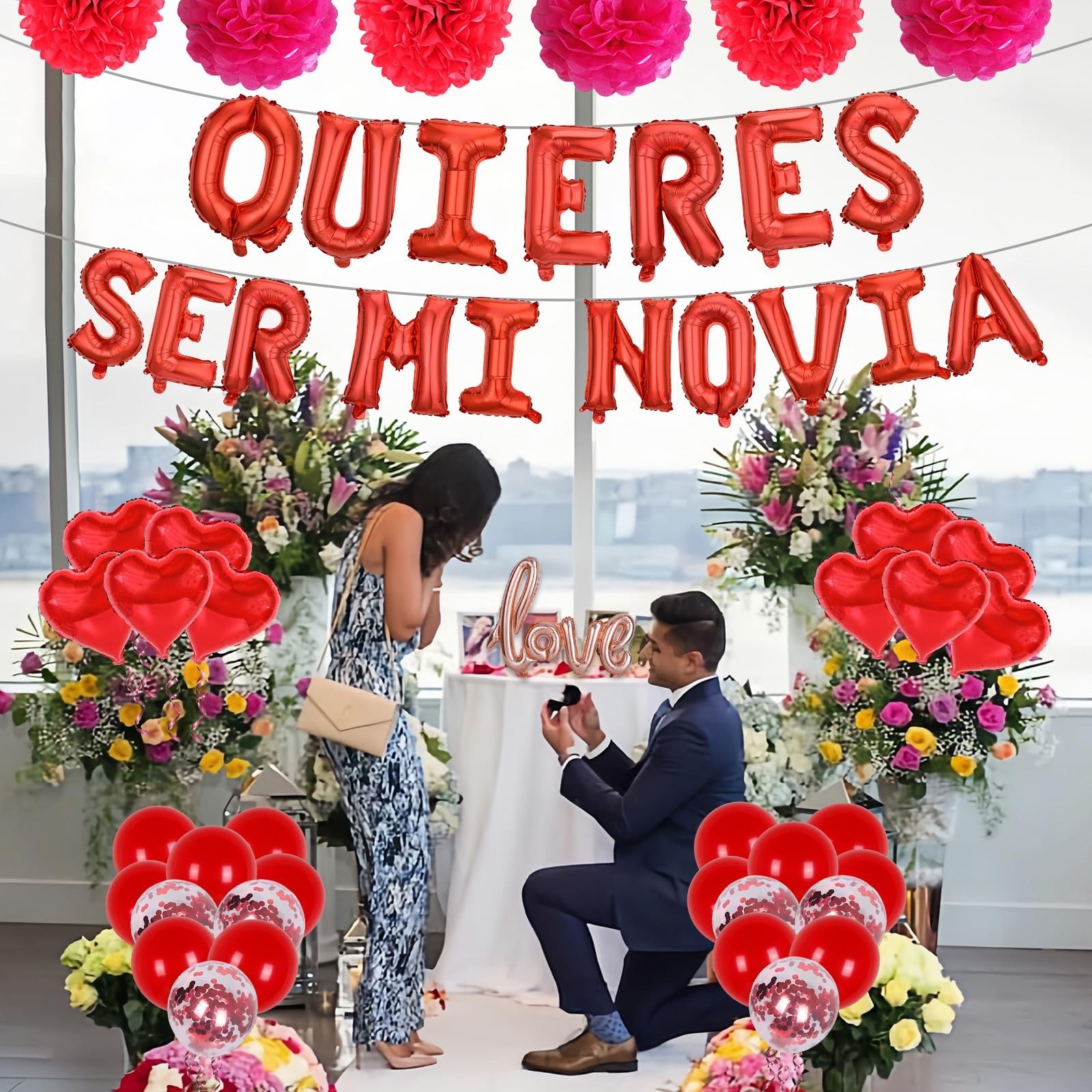 Red 16″ Quieres Ser Mi Novia Balloons Letters Set- 10Pcs Heart Balloons, LOVE Al