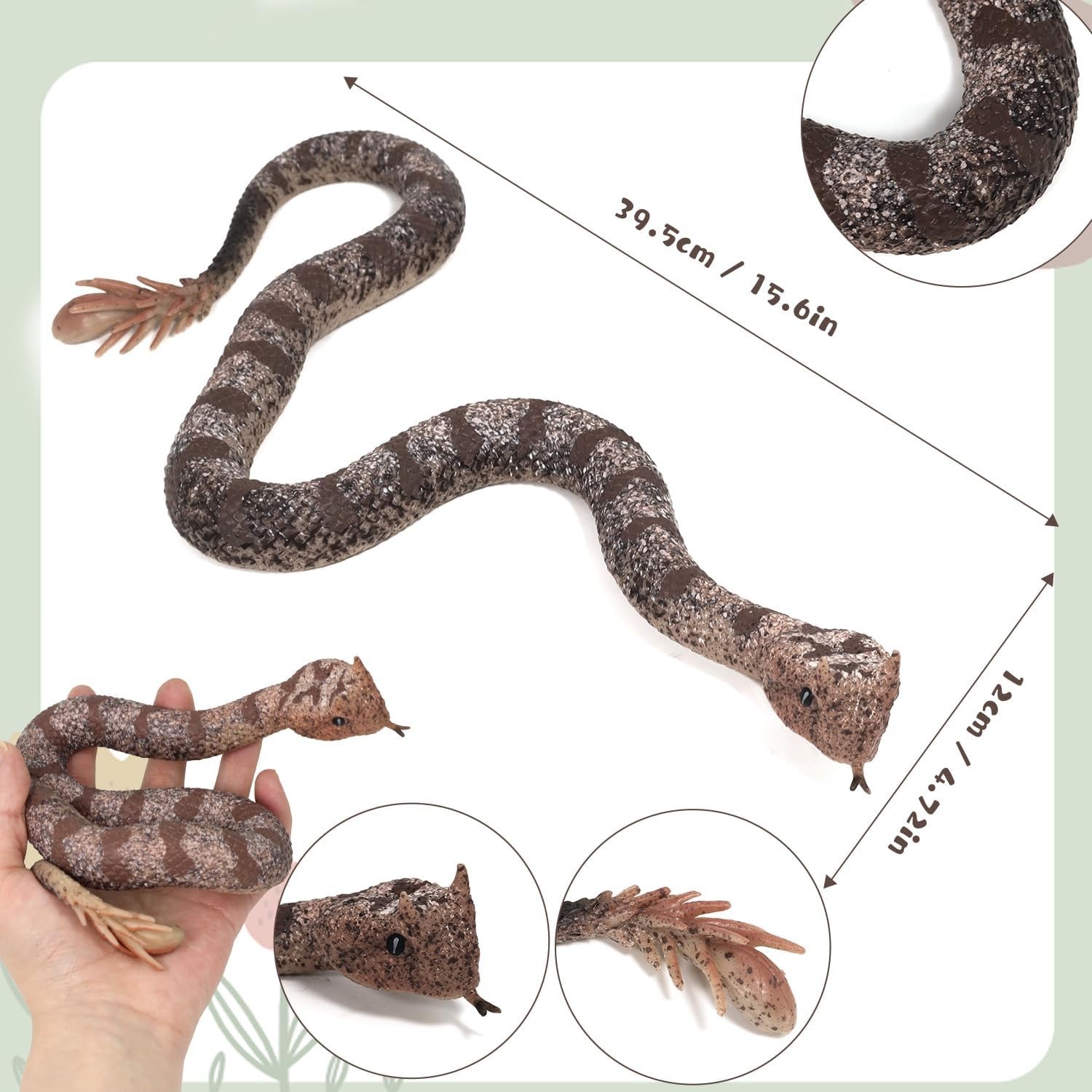2pcs Realistic Fake Snake Toys Rubber Rattlesnake Garden Scare Decor