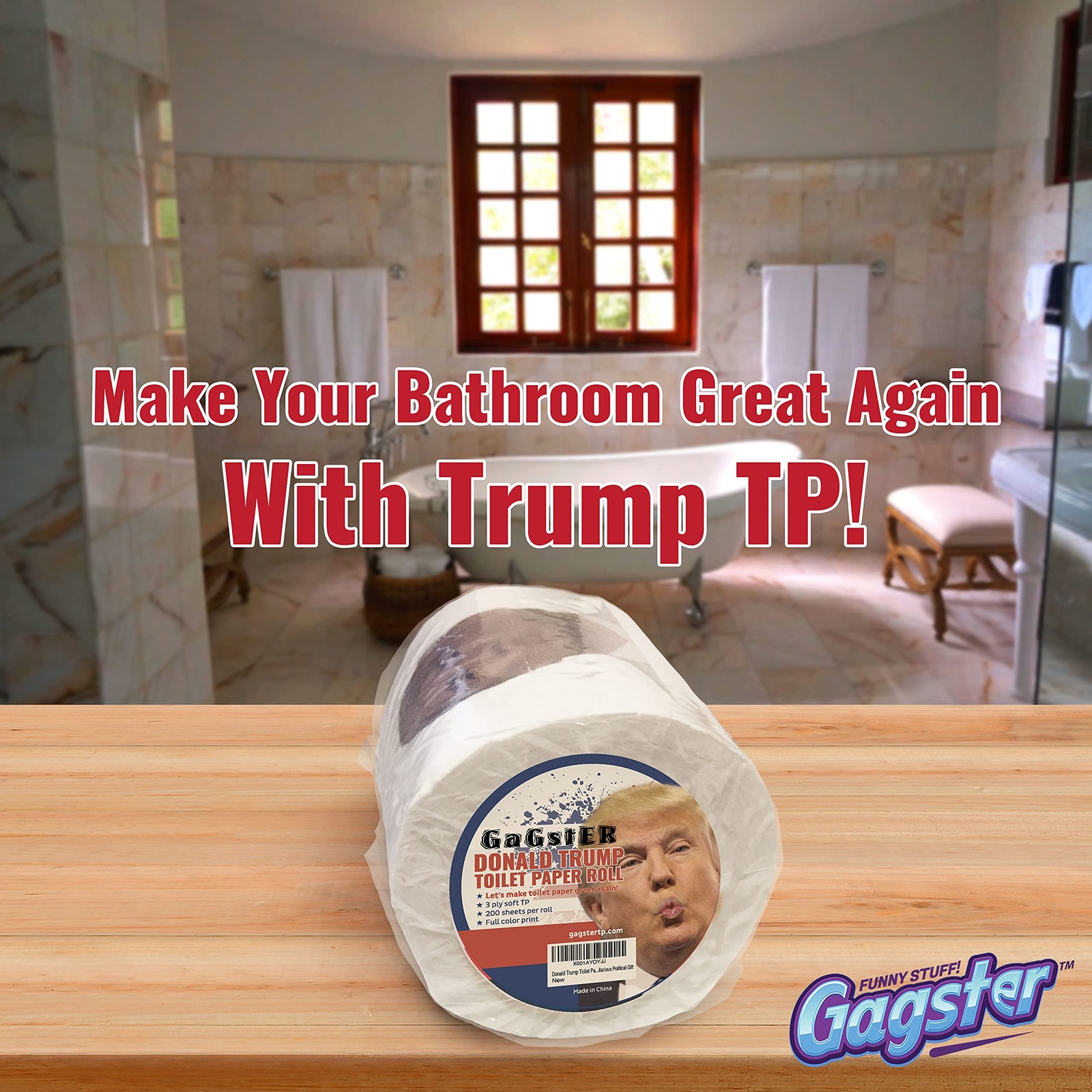 Trump Political Toilet Paper Roll by Gagster – 3 Ply Funny Novelty Gag TP with F