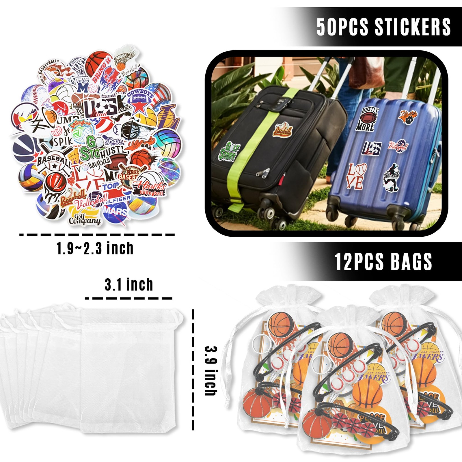 122 PCS Sports Club Party Favors – Basketball, Baseball, Football, Multicolor