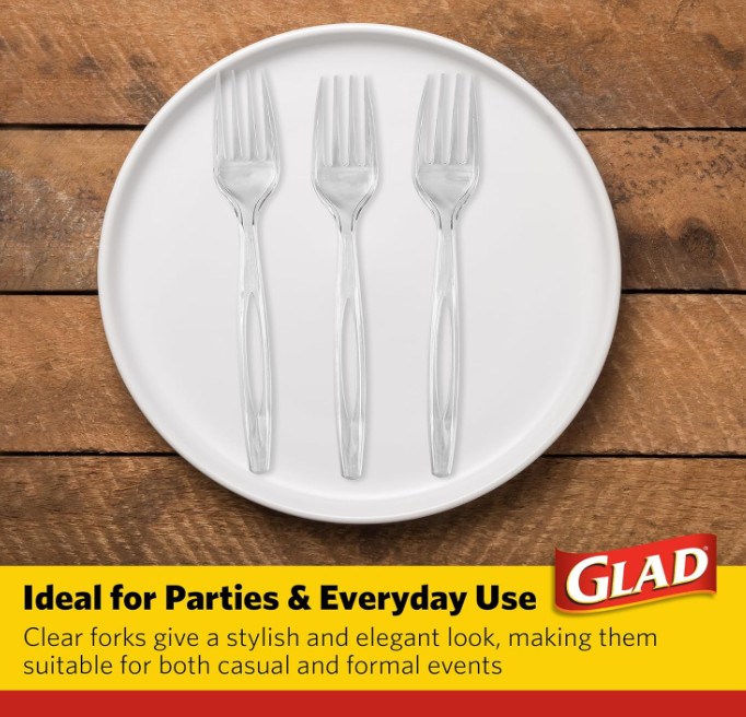 Glad Clear Heavy Duty Plastic Forks Reduced-Plastic Open Handle Break-Resistant