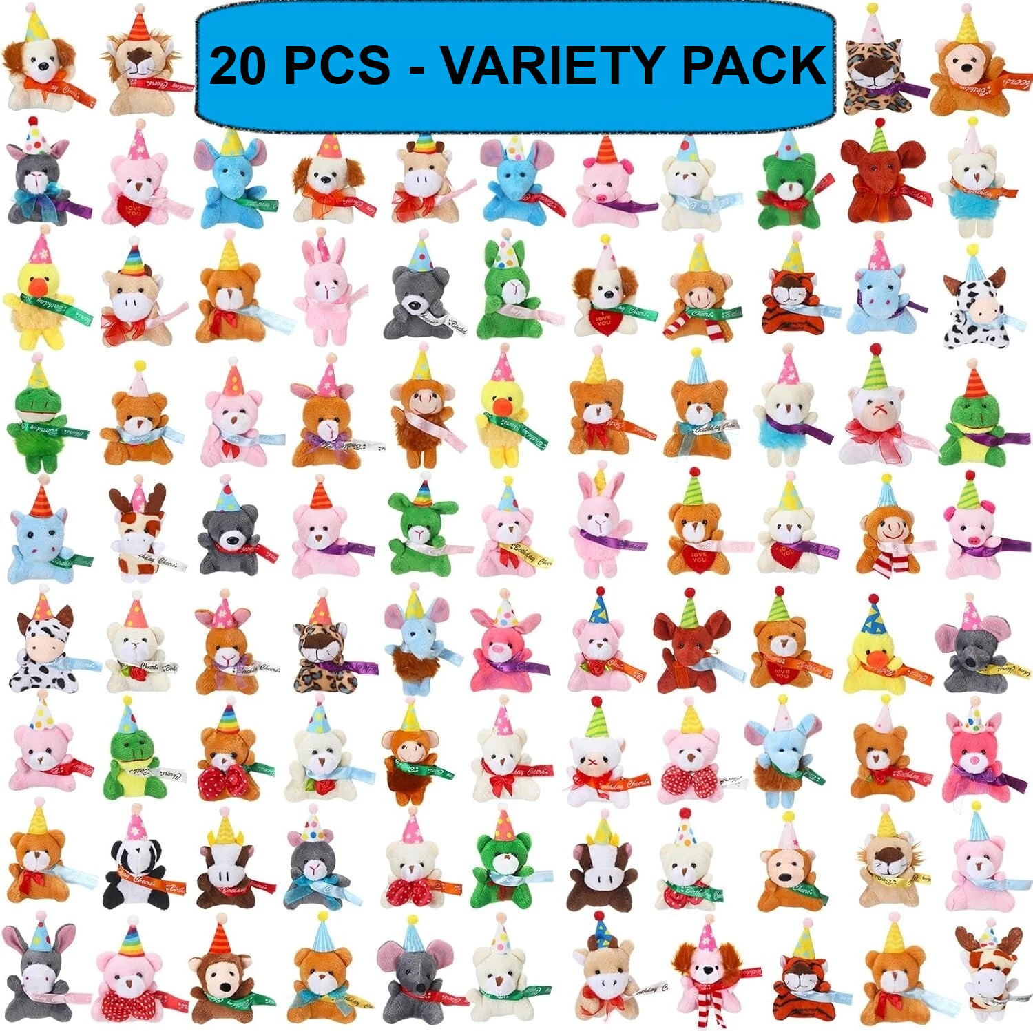 20 PCS – Mini Animal Plush Toys, Variety Packs, Birthday Celebrations