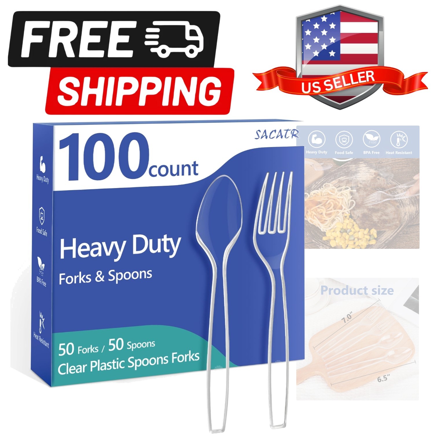 100 Count Plastic Silverware Heavy Duty -50 Forks, 50 Spoons, BPA-Free, Heat …