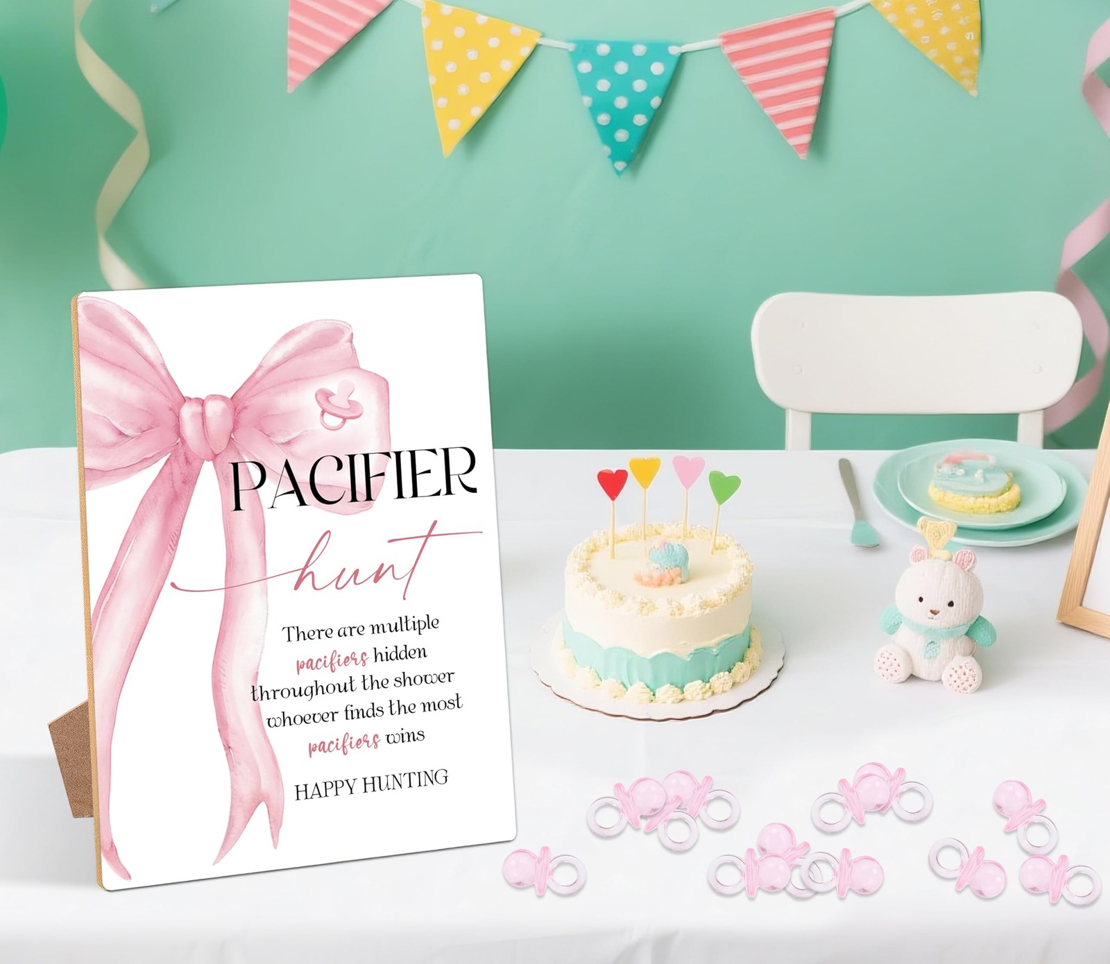 51 Pcs Pacifier Hunt Baby Shower Game, Include 1 Wood Sign and 50 Pacifiers, …