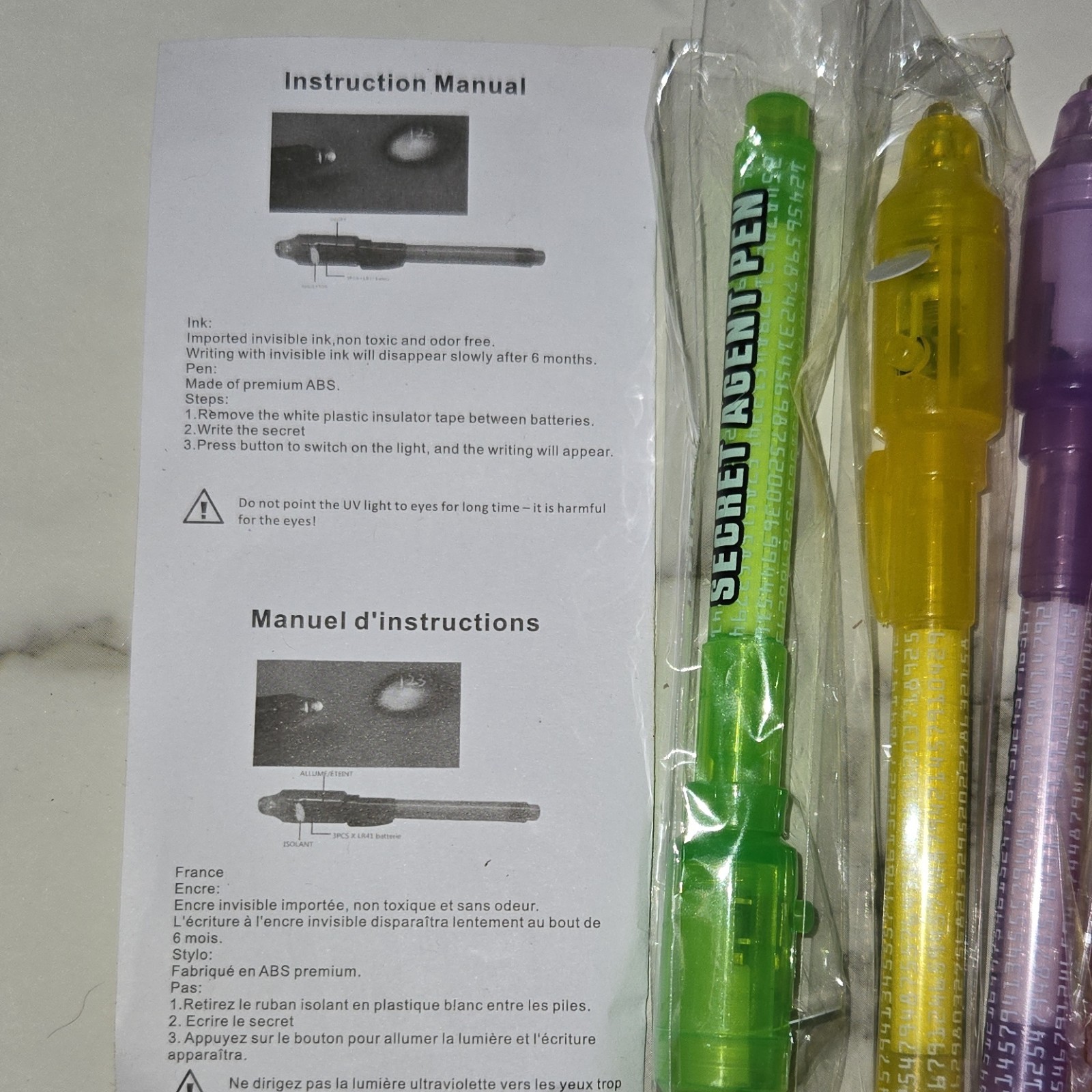 Secret Agent Pens Multicolor Set of 5 Invisible Ink UV Light Party Favors