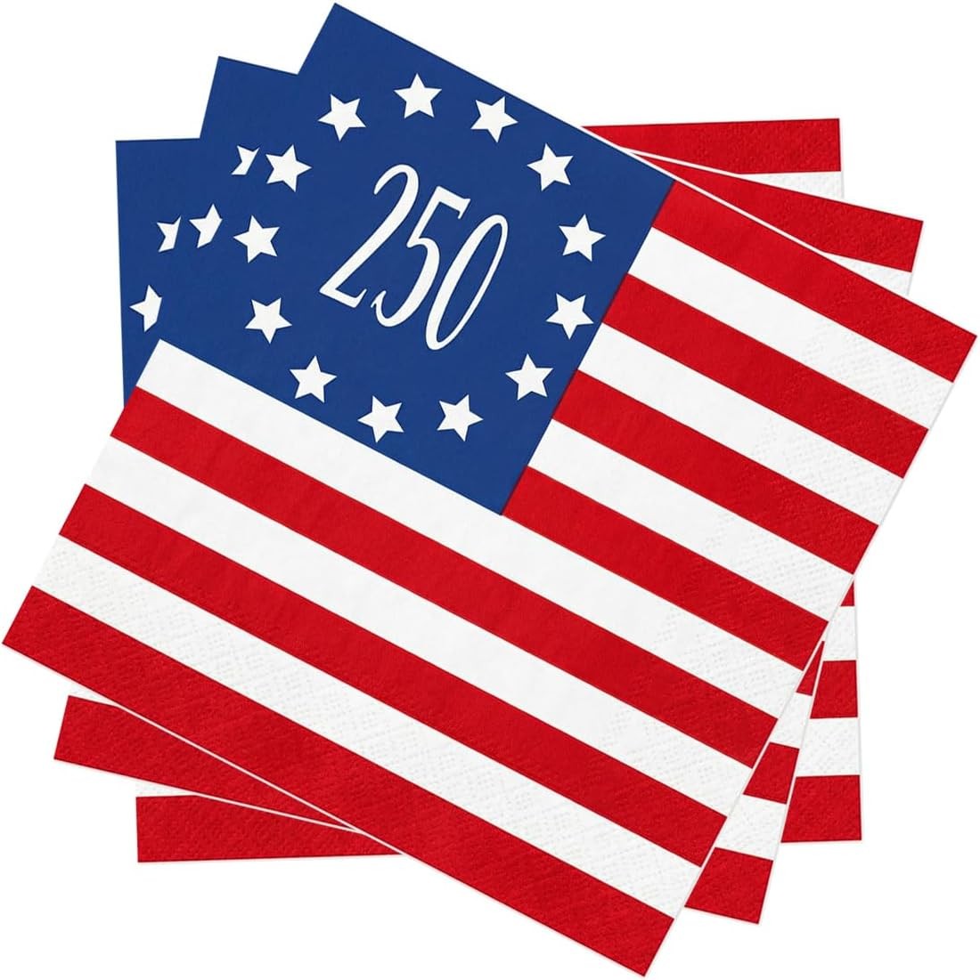 48 PCS 250th Anniversary Napkins 6.5x 6.5 Inches American Flag 2-Ply Disposable