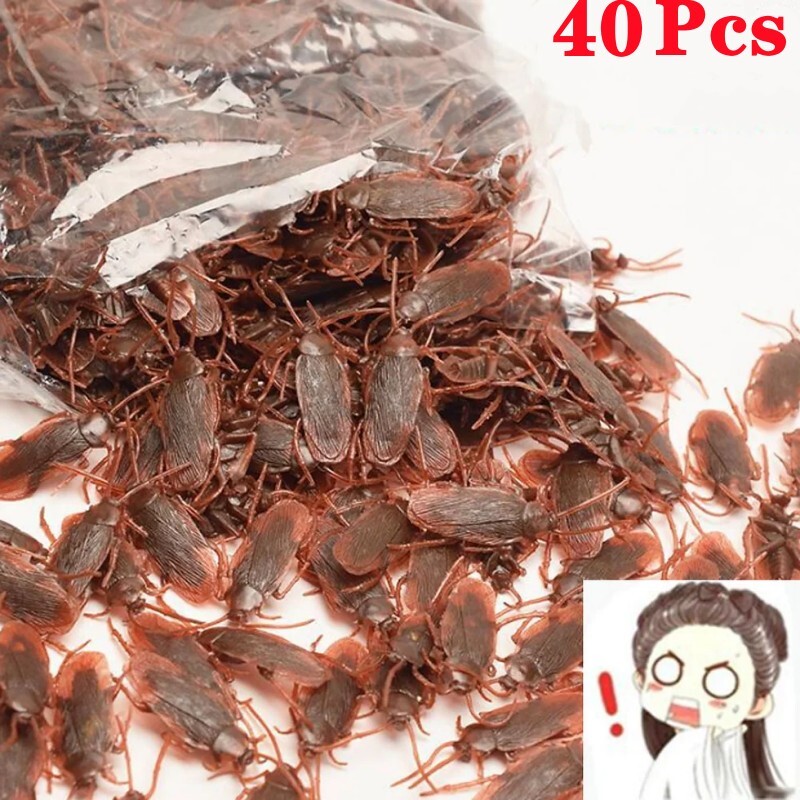 Prank Cockroaches Realistic Cock Roach Rubber Fake Creepy Bugs Gag Toy Joke 40pc
