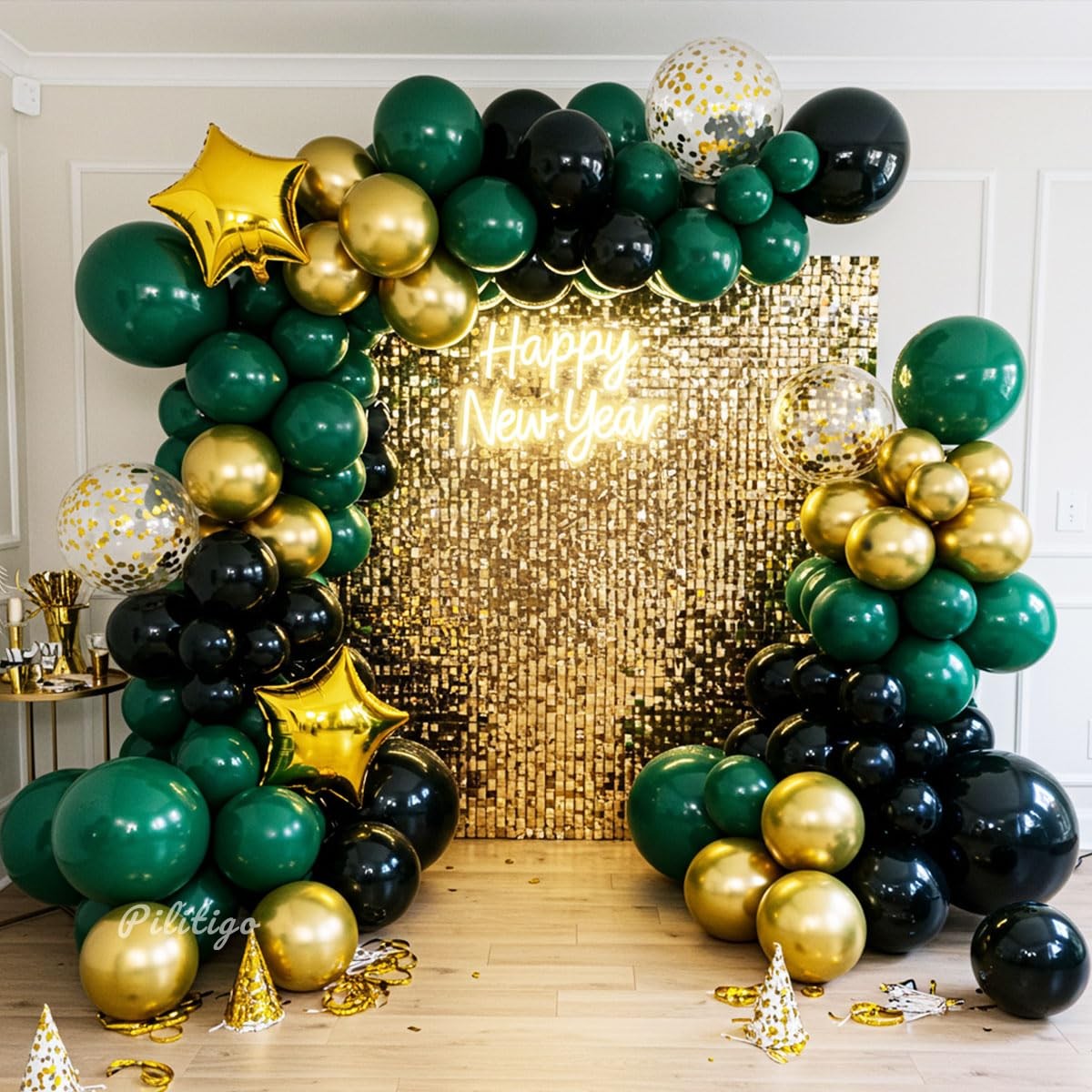 Double Dark Green Black Gold Balloon Arch Kit – 104Pcs Emerald Green Balloon …