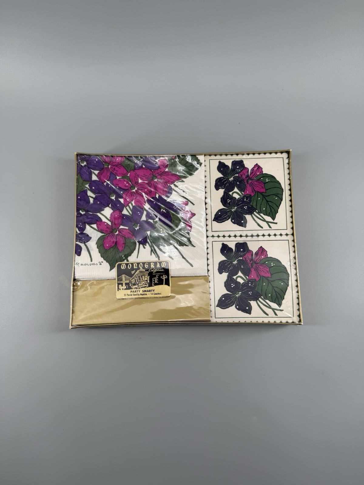 Vintage Monogram California Party Smarty Party Floral Napkin Coaster Set