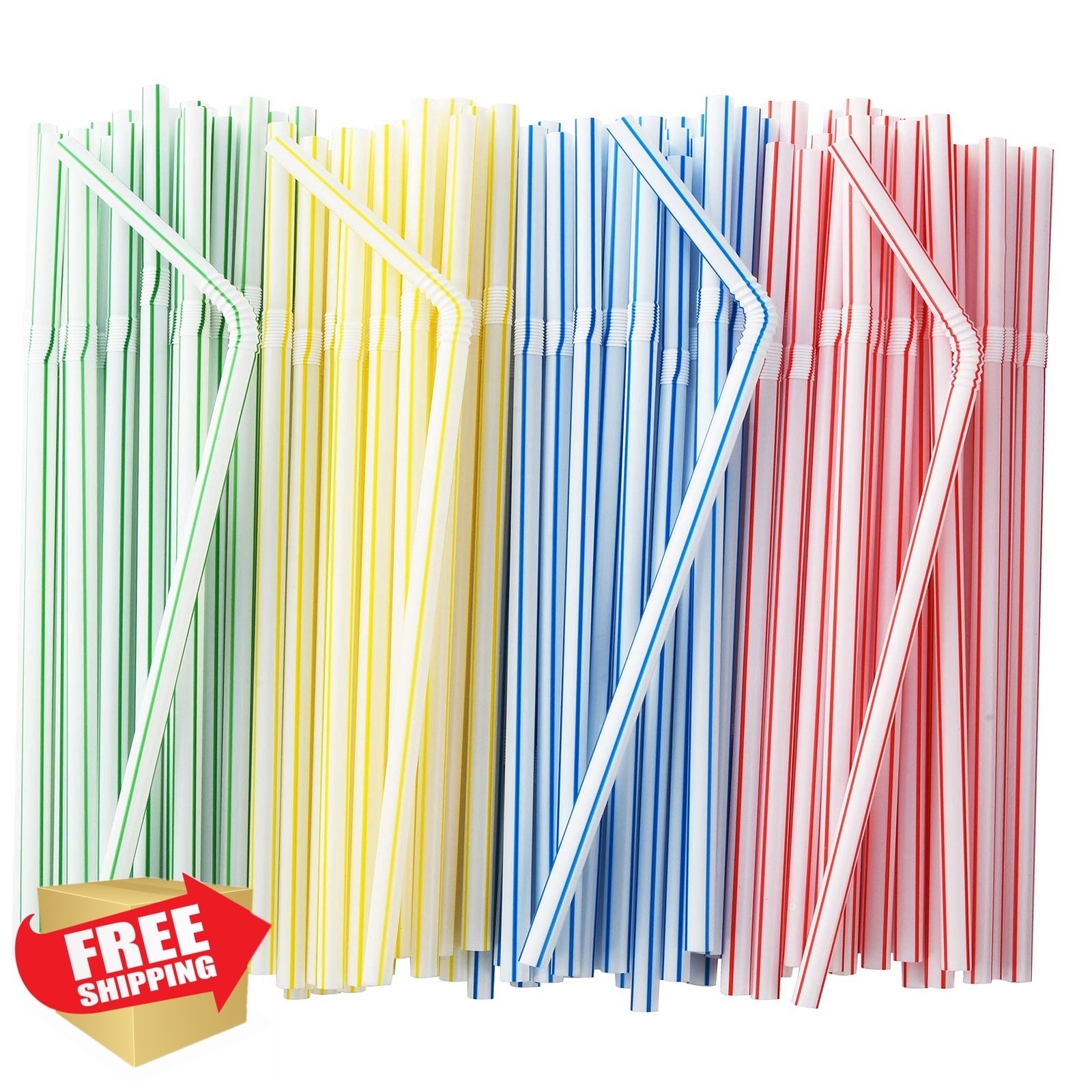 ALINK 500-Pack Striped Bendy Drinking Straws