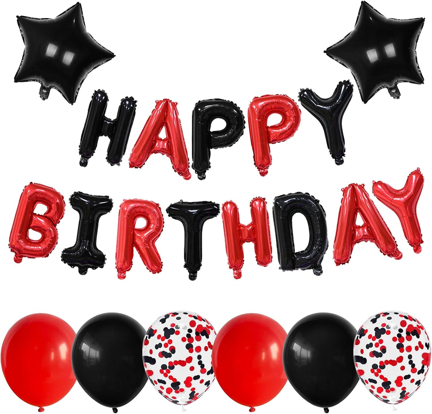 Black Red Happy Birthday Balloons Banner, 16Inch Foil Happy Birthday Letter Ball