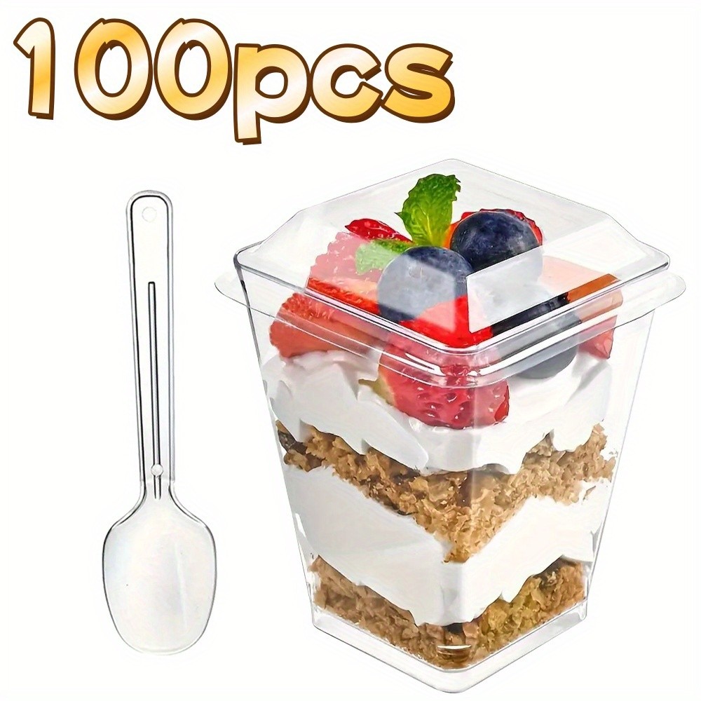 5oz Plastic Dessert Cup with Lid & Spoon Set