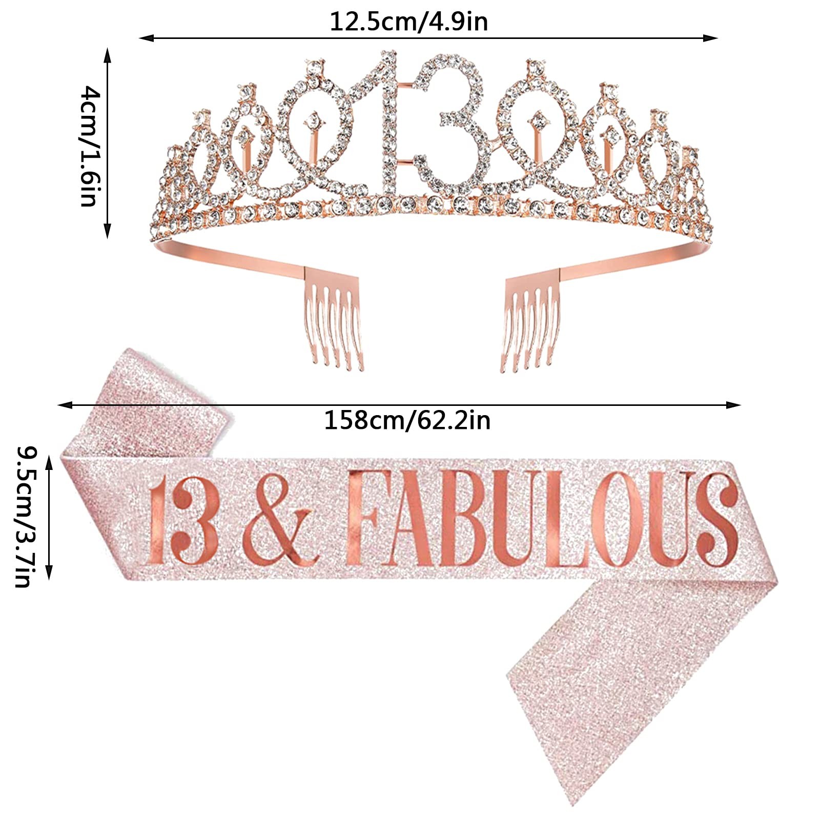 13th Birthday Sash and Tiara, 13 & Fabulous Sash and Tiara Birthday Crown, Ha…