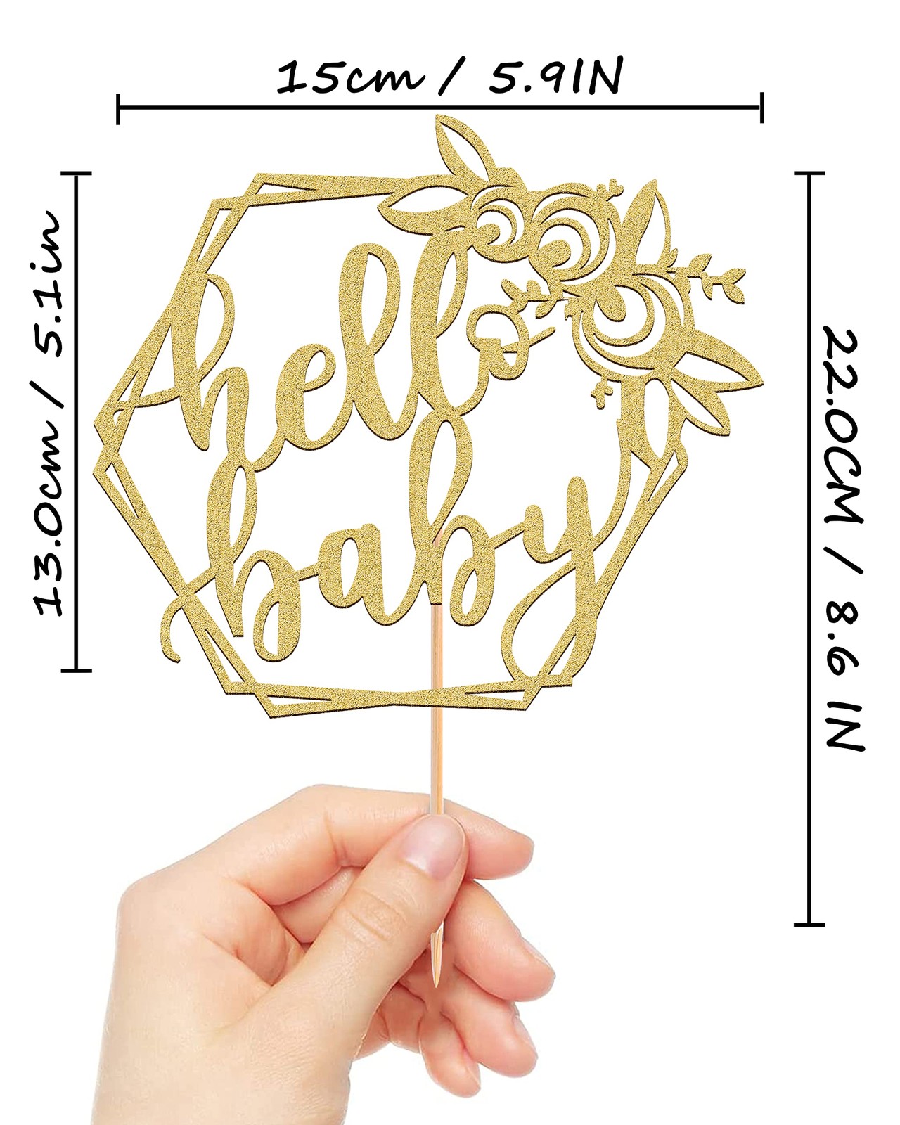 AHAORAY MYAMPED Hello Baby Cake Topper Gold, 1 Count, 8.6 x 5.9 inches, NonE…