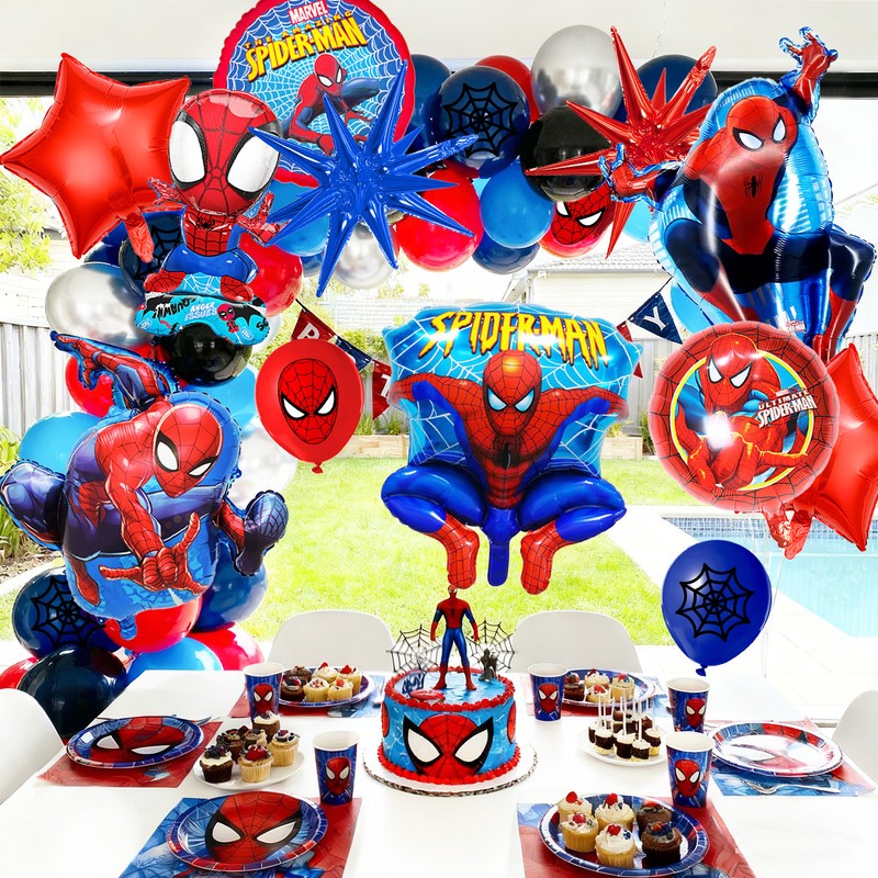 Spider Man Birthday Balloon Arch Kit, 87 Pcs Spider Man Balloon Foil Balloons