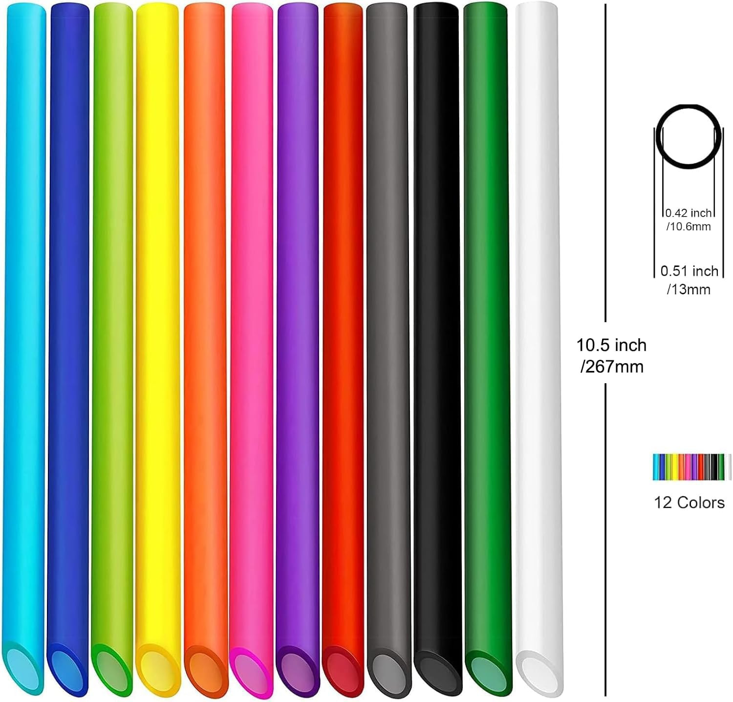 ALINK 12 PCS Reusable Boba Straws, 10.5 Long X 0.51 Wide Colored Plastic Smoothi