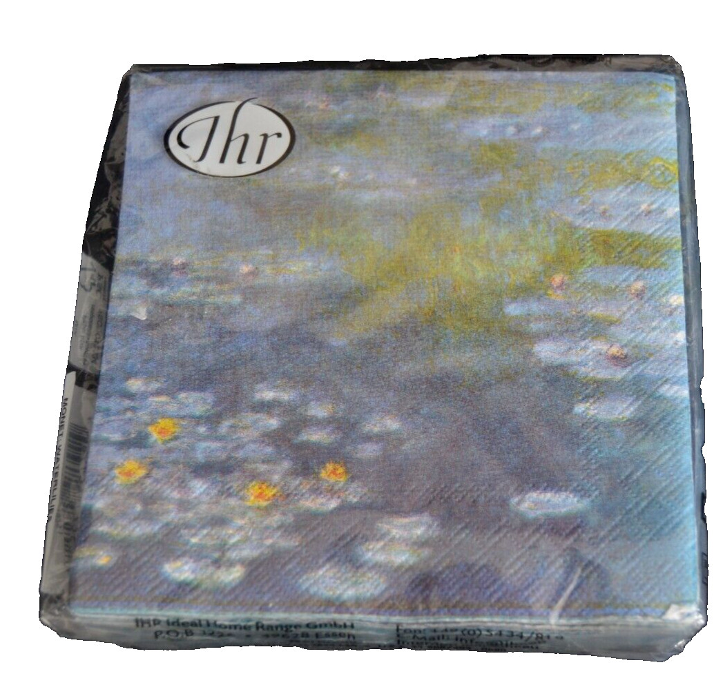 Paper Napkins MONET: WATERLILIES 20 THR BEVERAGE NIP 3-PLY Germany 10″ x 10″