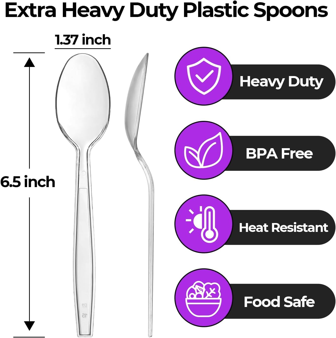 100 Count] Clear Plastic Spoons Heavy Duty Disposable Spoon Reusable Bulk