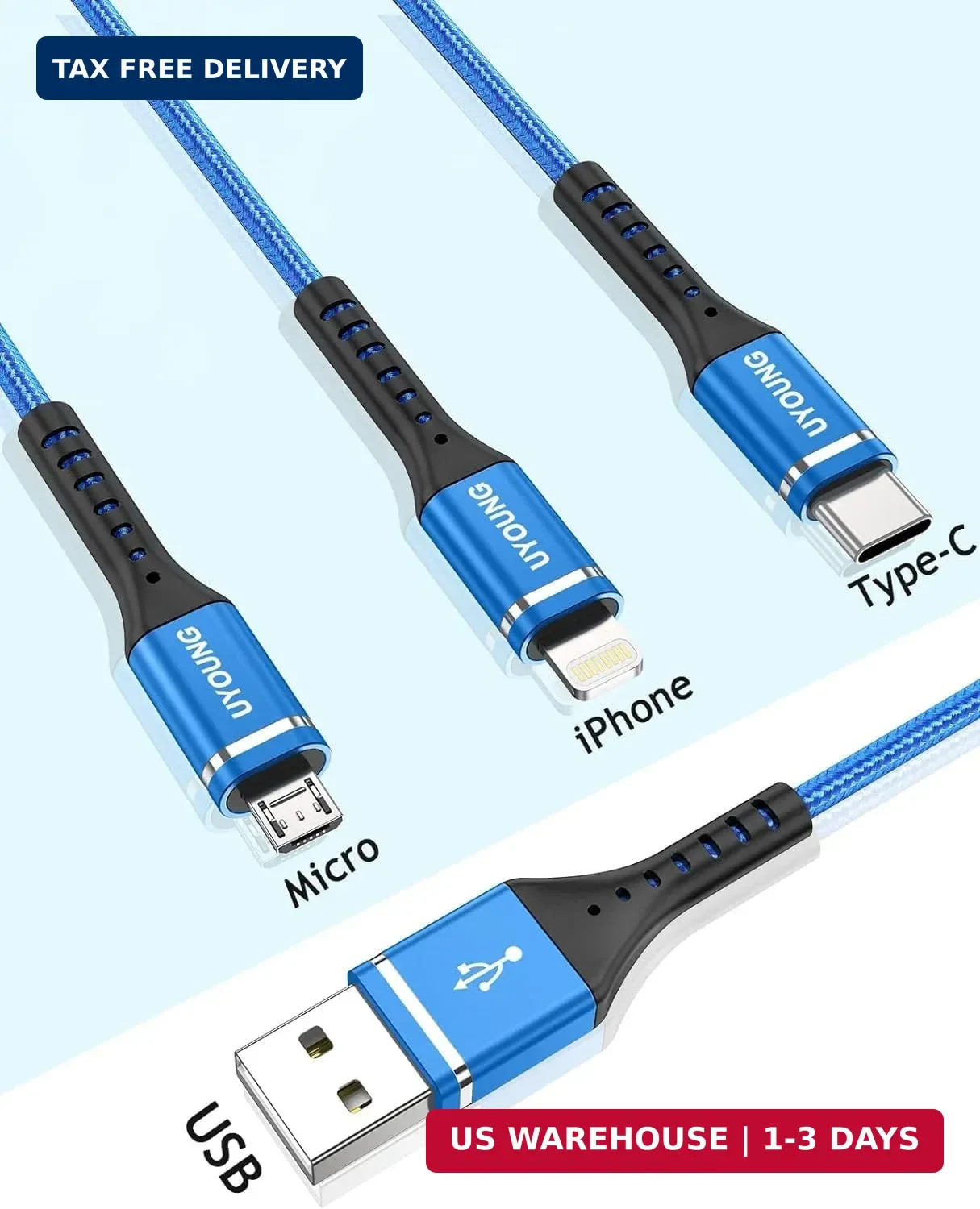 Multi Charging Cable 2Pack 10FT, 3 in 1 Charger Cable Braided Universal Long Pho