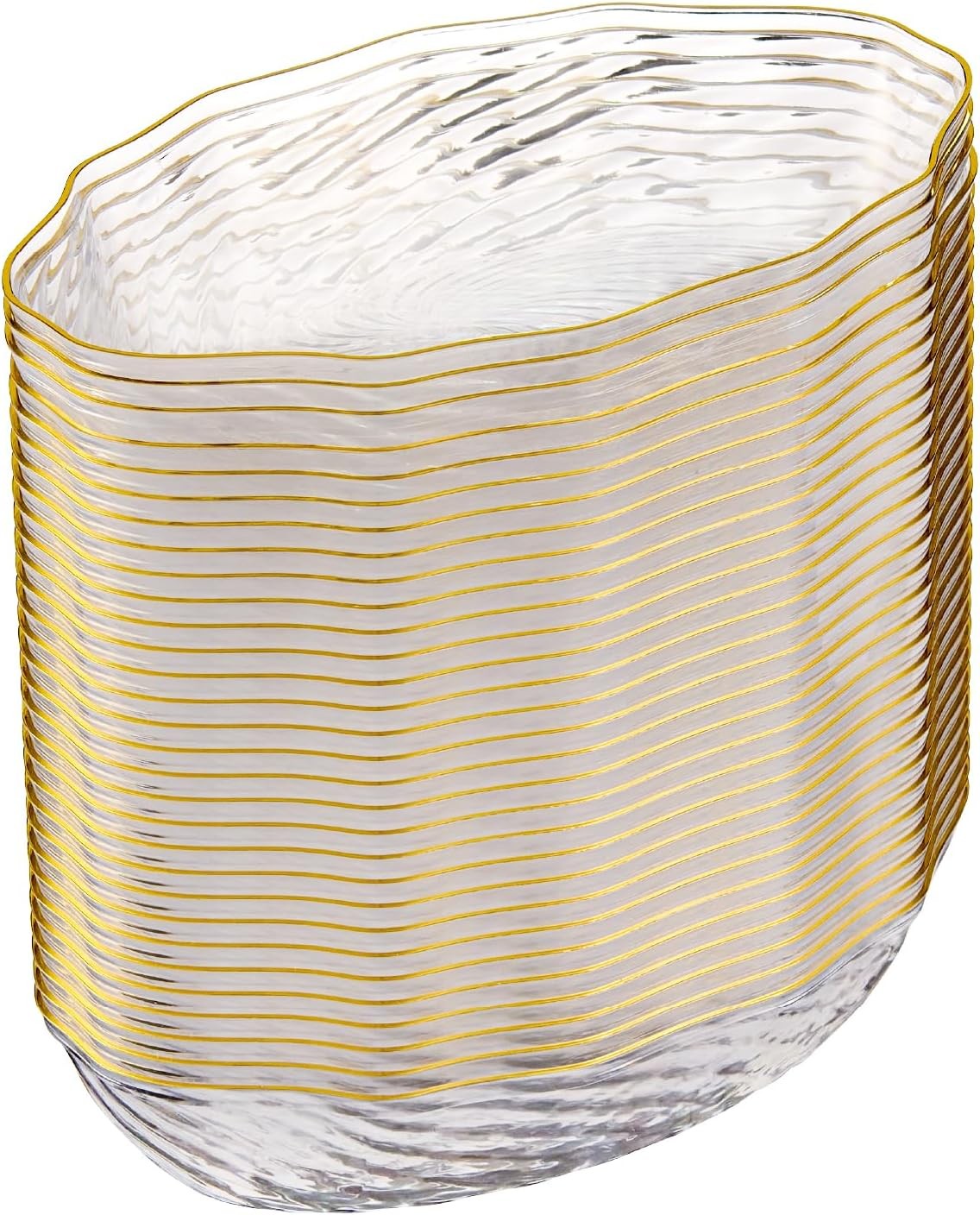 30 Pack Elegant Plastic Plates 7 oz bowls Clear with Gold Rim Spiral Design