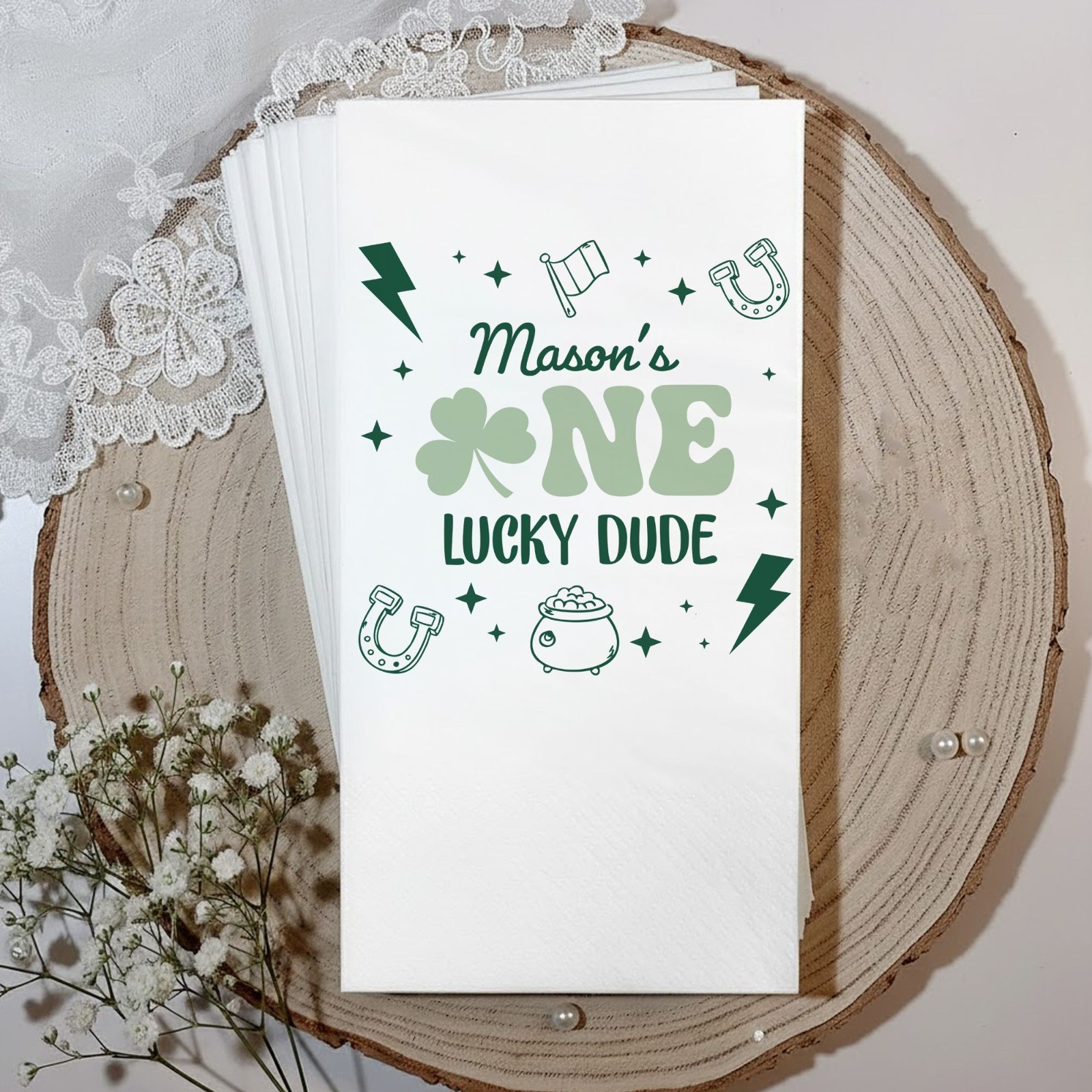 Personalized One Lucky Dude 1st Birthday Napkins Custom Boy Party SATTNA0320