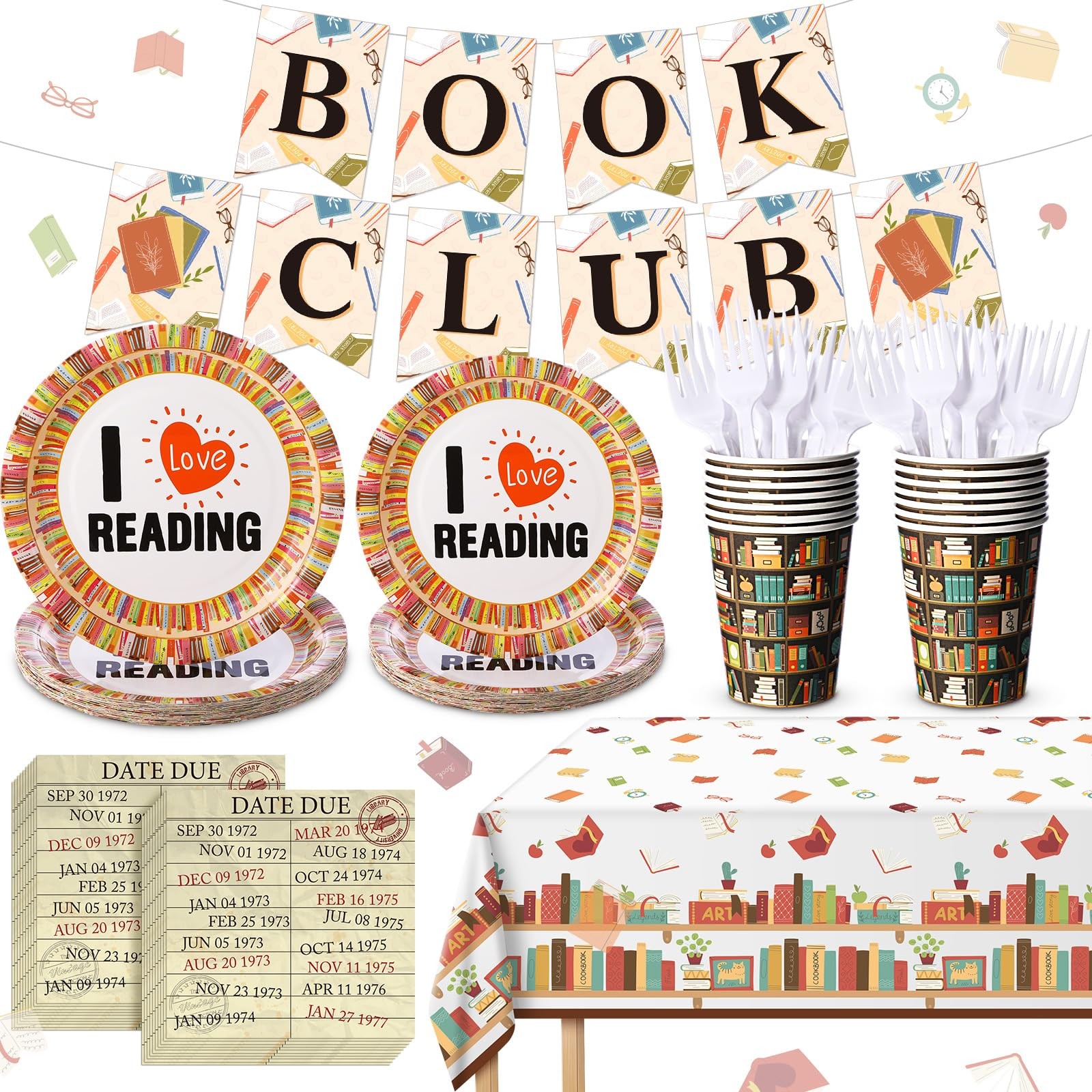 122 Pcs Book Club Party Supplies (Serves 24) – Library Theme Decorations for …