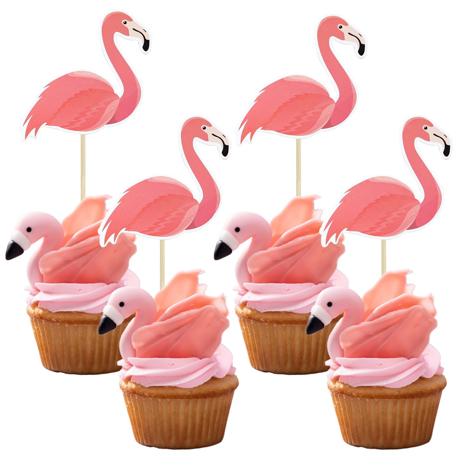 36Pcs Flamingo Cupcake Toppers Summer Tropical Cupcake Toppers Aloha Cake Decora